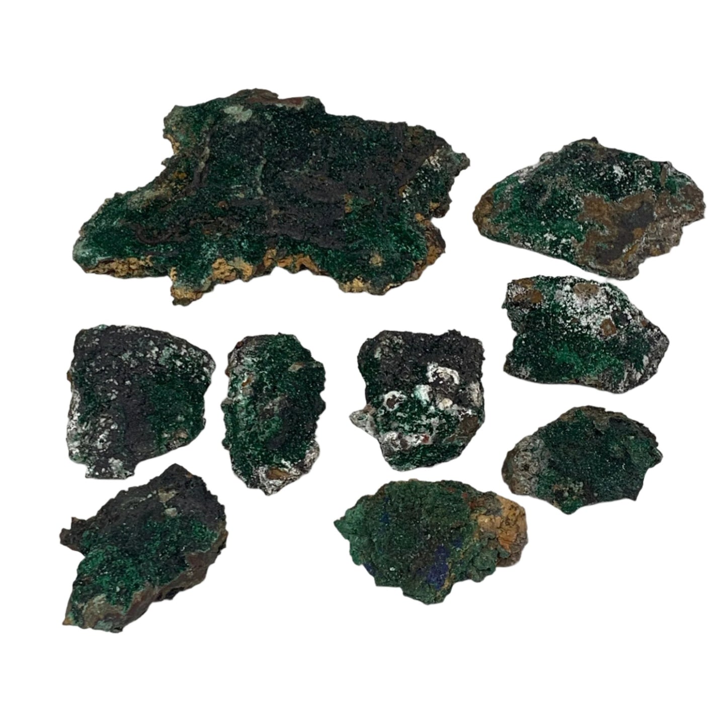 916g, 1.9"-5.2", 9pcs Lot, Malachite Mineral Specimen from Morocco, B11289