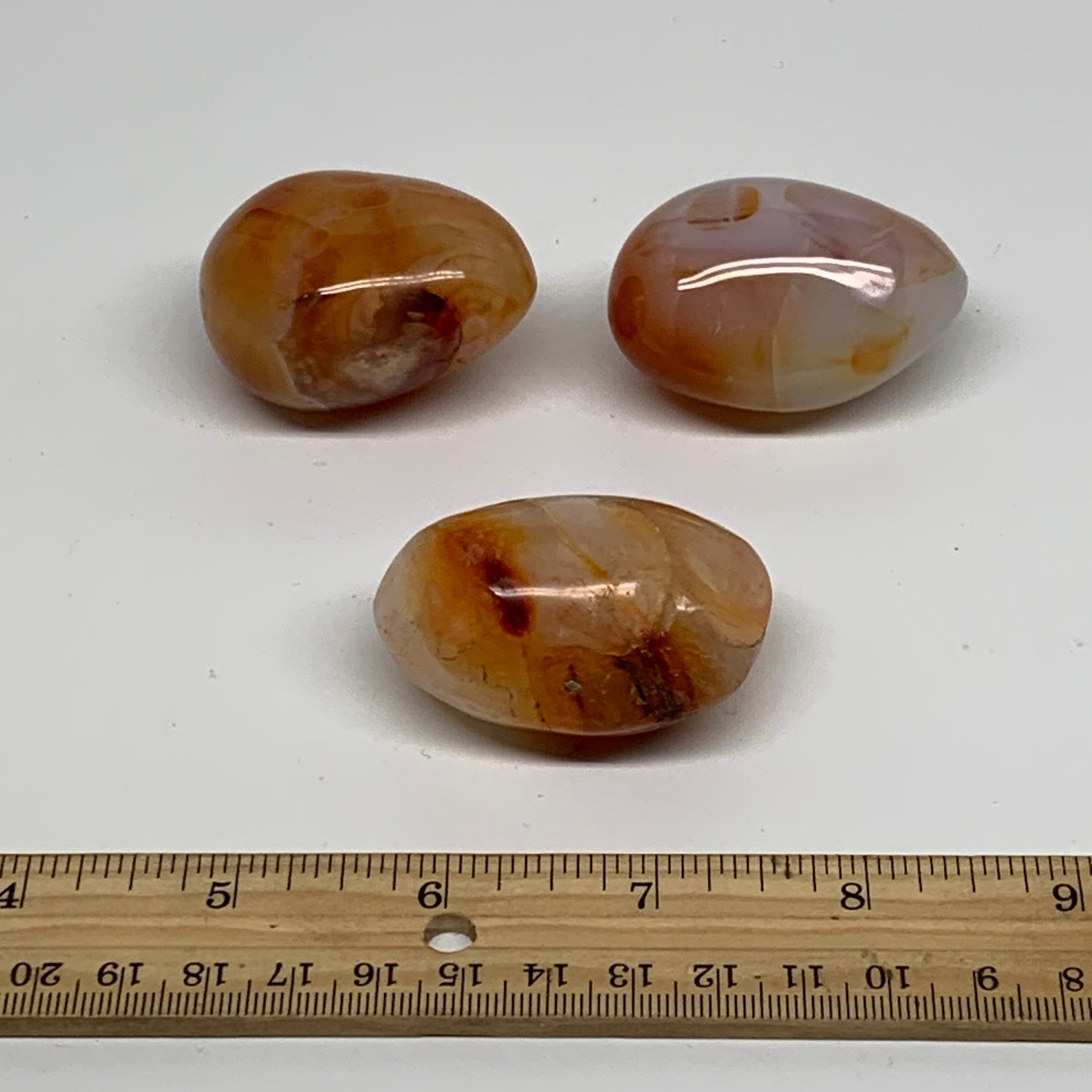 216g, 1.9"-2", 3pcs, Red Carnelian Palm-Stone Gem Crystal Polished, B37625