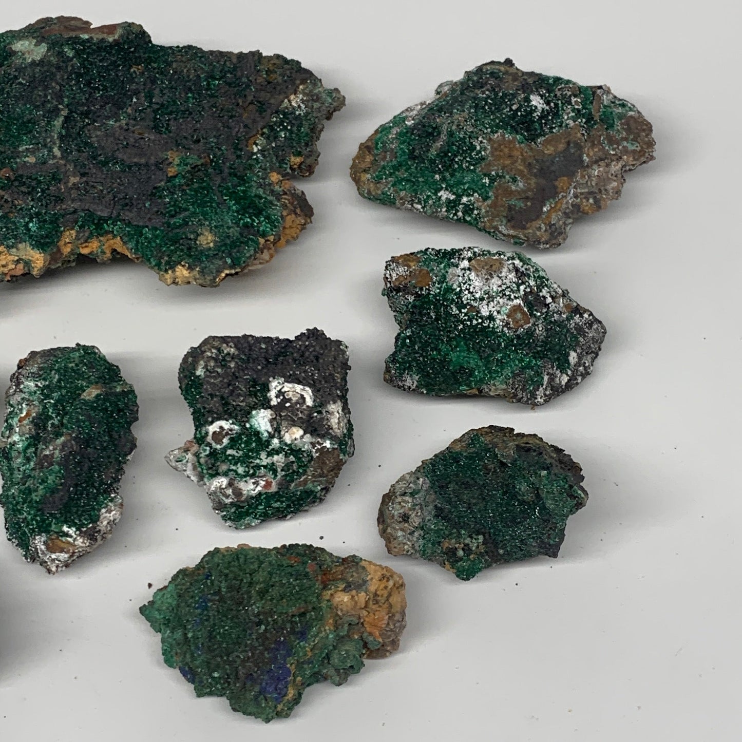 916g, 1.9"-5.2", 9pcs Lot, Malachite Mineral Specimen from Morocco, B11289