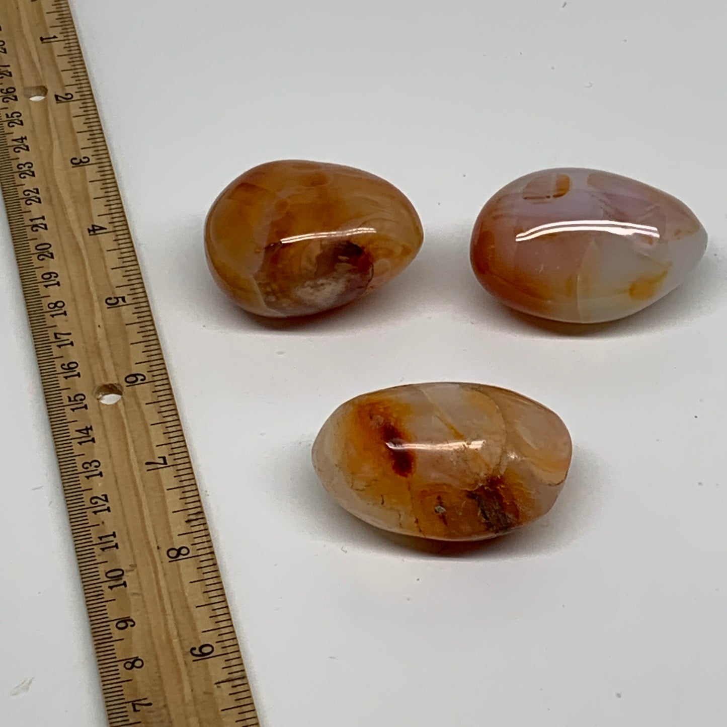 216g, 1.9"-2", 3pcs, Red Carnelian Palm-Stone Gem Crystal Polished, B37625