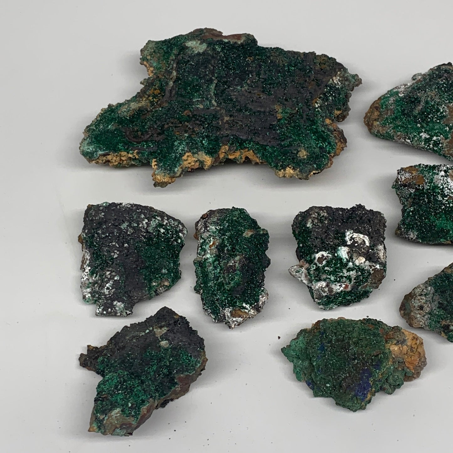 916g, 1.9"-5.2", 9pcs Lot, Malachite Mineral Specimen from Morocco, B11289