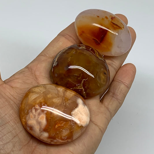 203.5g, 1.8"-2", 3pcs, Red Carnelian Palm-Stone Gem Crystal Polished, B37626