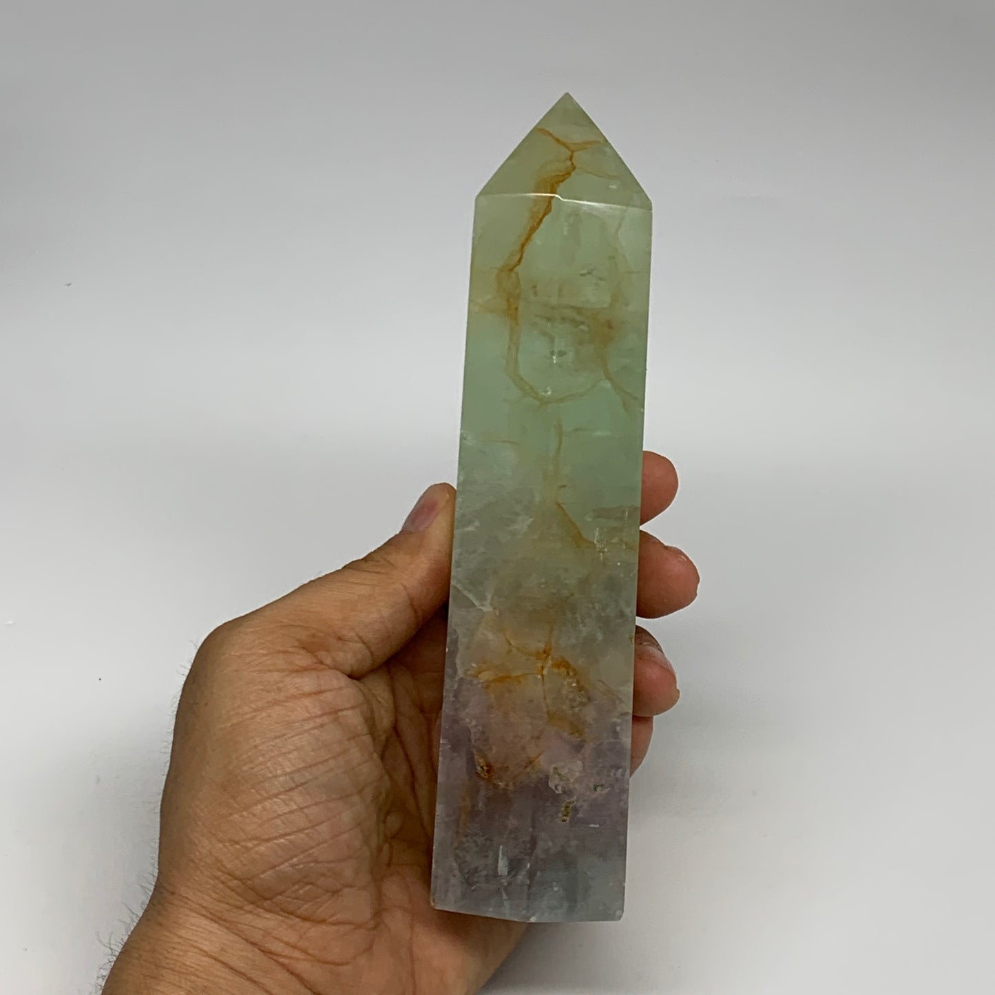 1.39 lbs,  6.3"x1.8"x1.5" Natural Fluorite Tower Obelisk Point Crystal, B29682