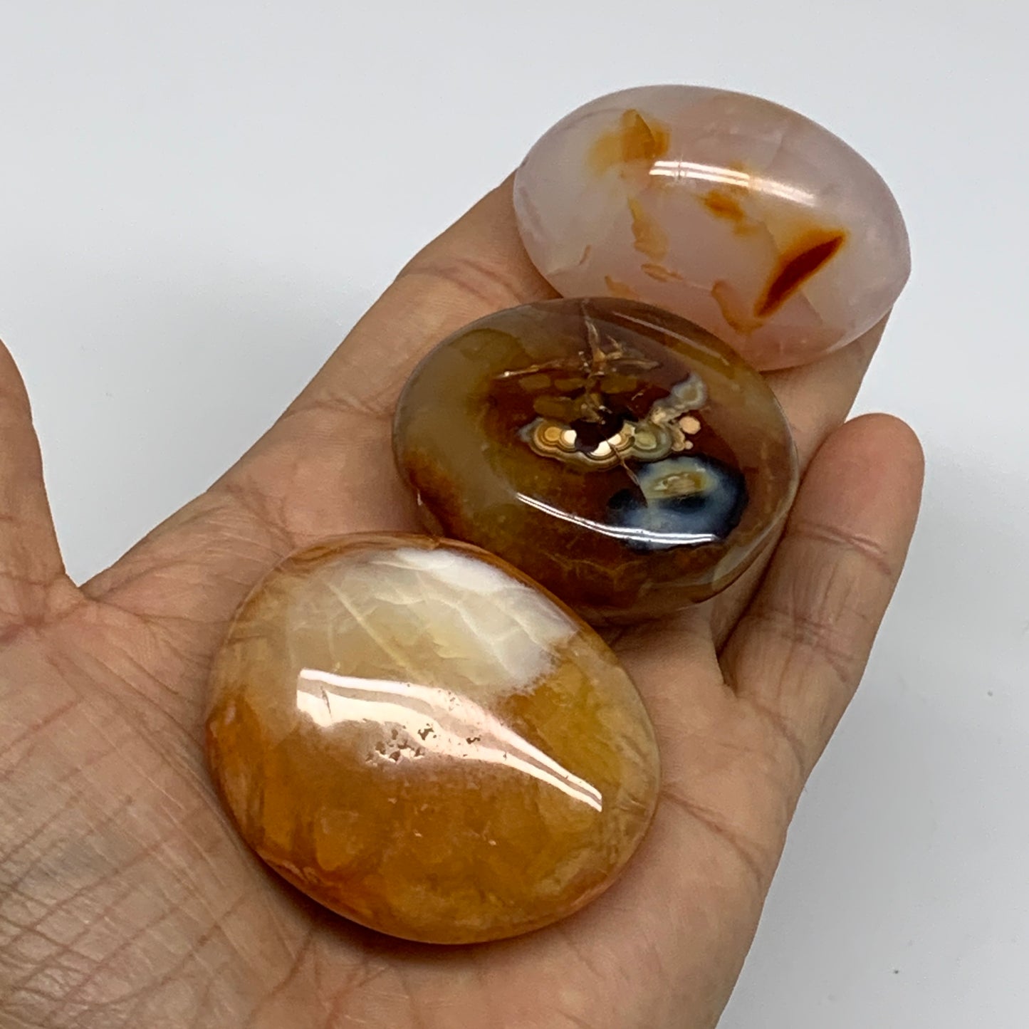 203.5g, 1.8"-2", 3pcs, Red Carnelian Palm-Stone Gem Crystal Polished, B37626