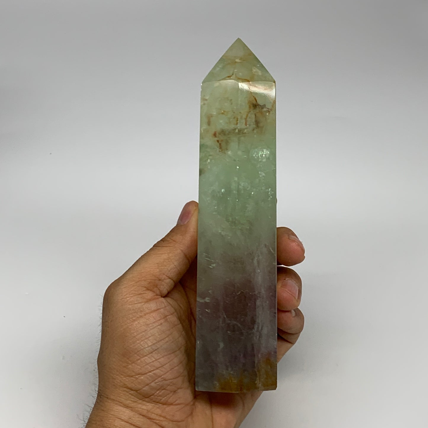 1.39 lbs,  6.3"x1.8"x1.5" Natural Fluorite Tower Obelisk Point Crystal, B29682