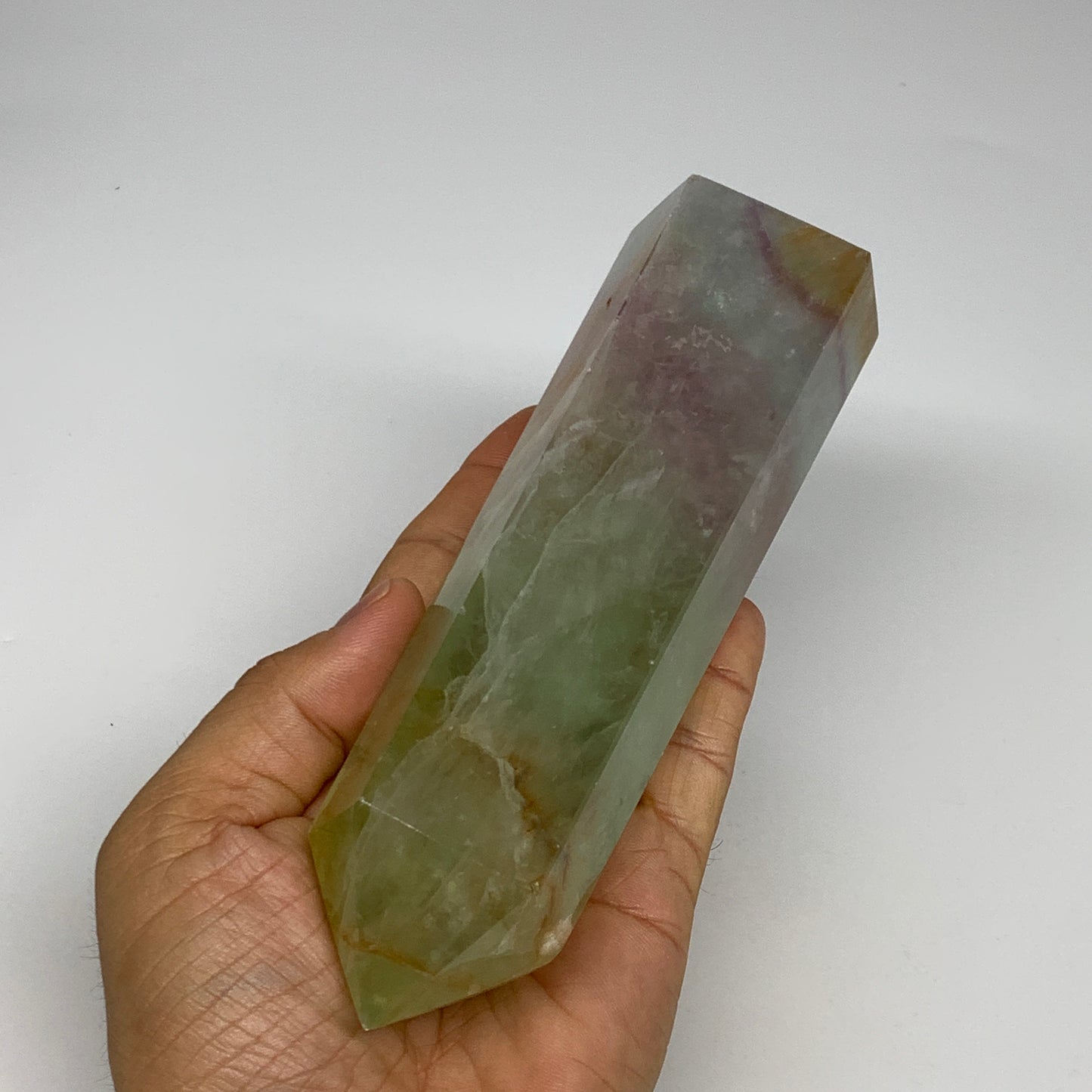 1.39 lbs,  6.3"x1.8"x1.5" Natural Fluorite Tower Obelisk Point Crystal, B29682