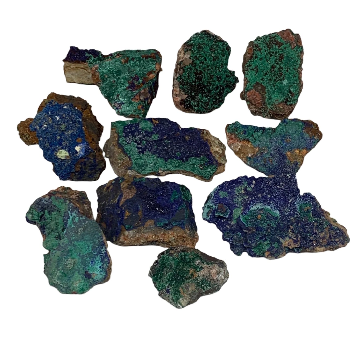 1214g, 1.9"-3.8", 10pcs Lot, Azurite Malachite Mineral Specimen @Morocco, B11291