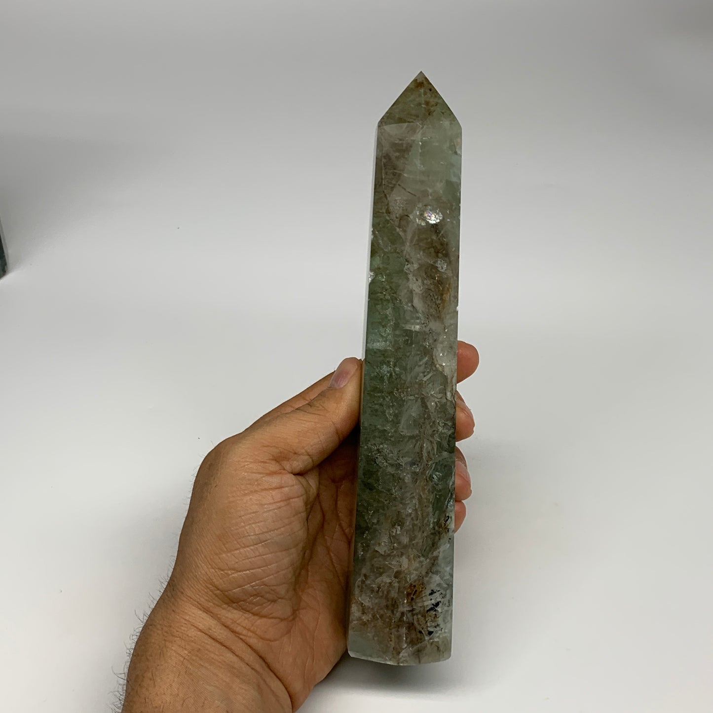 1.44 lbs,  7.8"x1.6"x1.4" Natural Fluorite Tower Obelisk Point Crystal, B29683