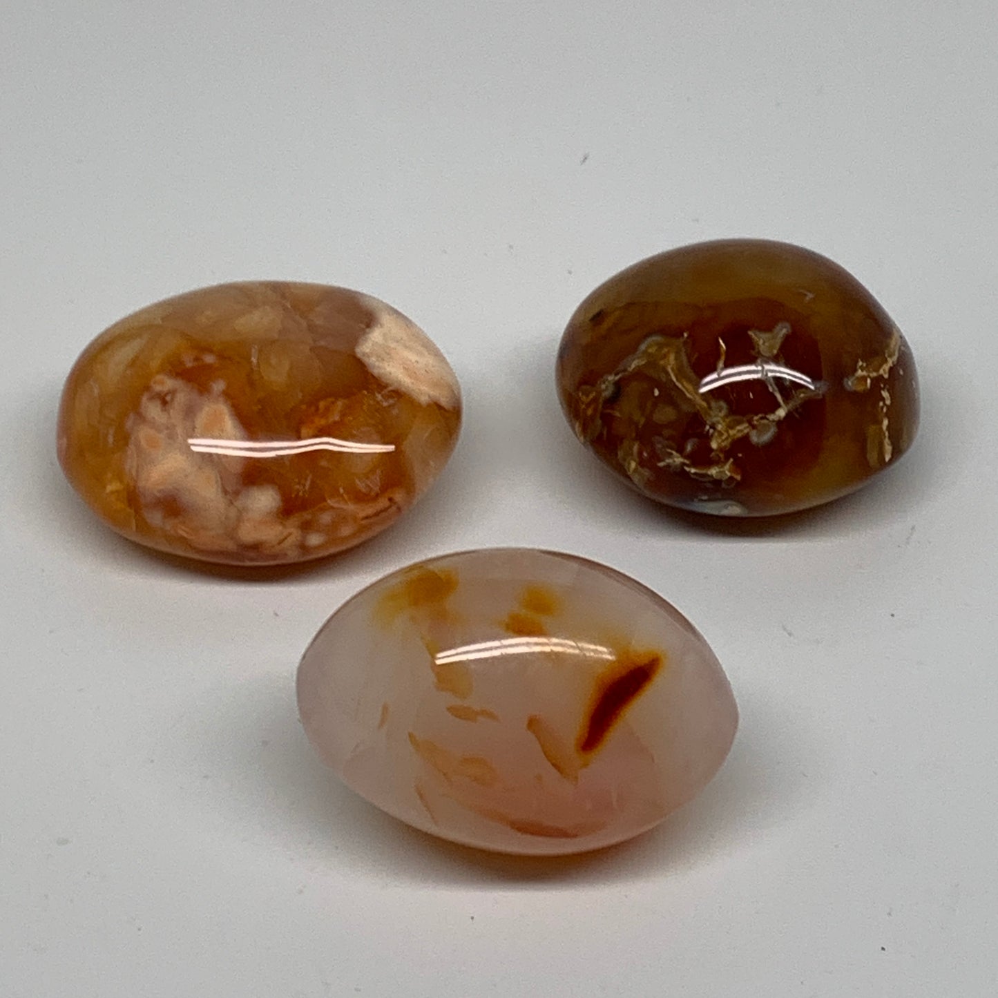 203.5g, 1.8"-2", 3pcs, Red Carnelian Palm-Stone Gem Crystal Polished, B37626