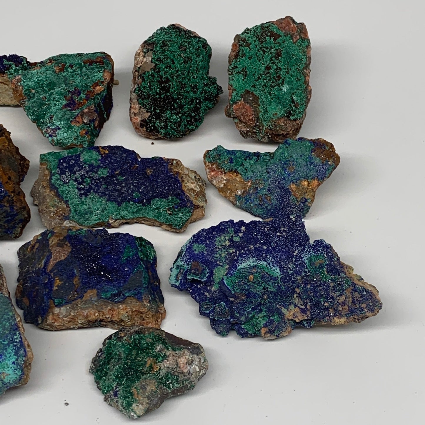 1214g, 1.9"-3.8", 10pcs Lot, Azurite Malachite Mineral Specimen @Morocco, B11291