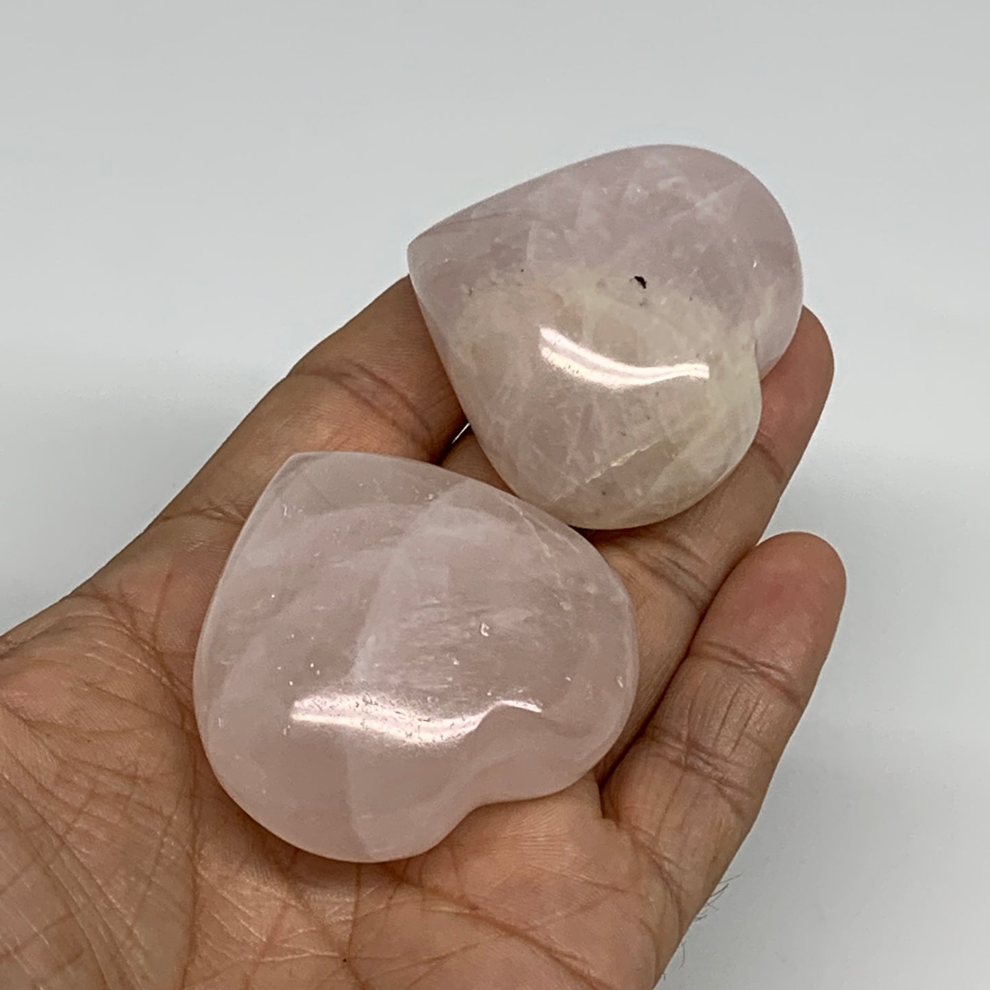 144g, 1.7"-1.8", 2pcs,  Rose Quartz Heart Healing Crystal @Madagascar, B34589