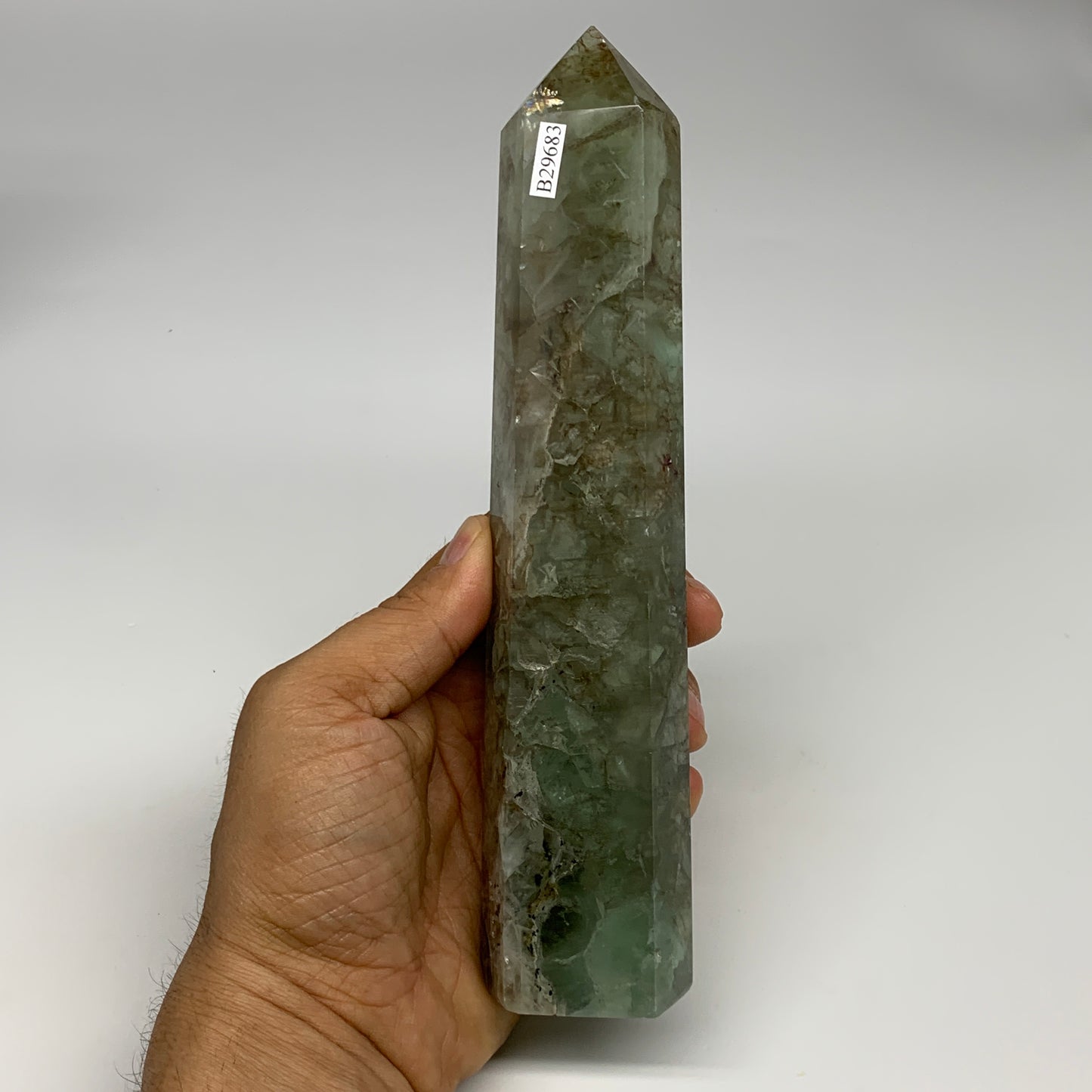 1.44 lbs,  7.8"x1.6"x1.4" Natural Fluorite Tower Obelisk Point Crystal, B29683