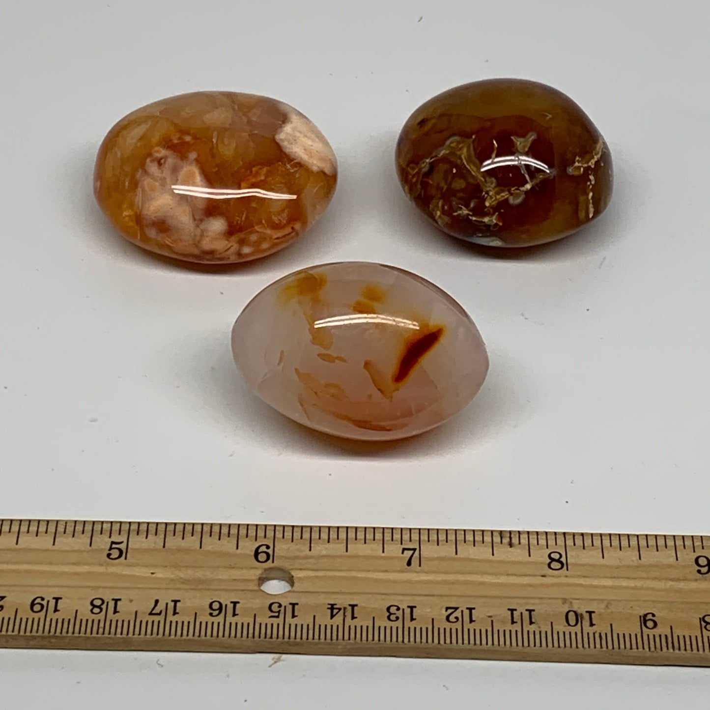 203.5g, 1.8"-2", 3pcs, Red Carnelian Palm-Stone Gem Crystal Polished, B37626