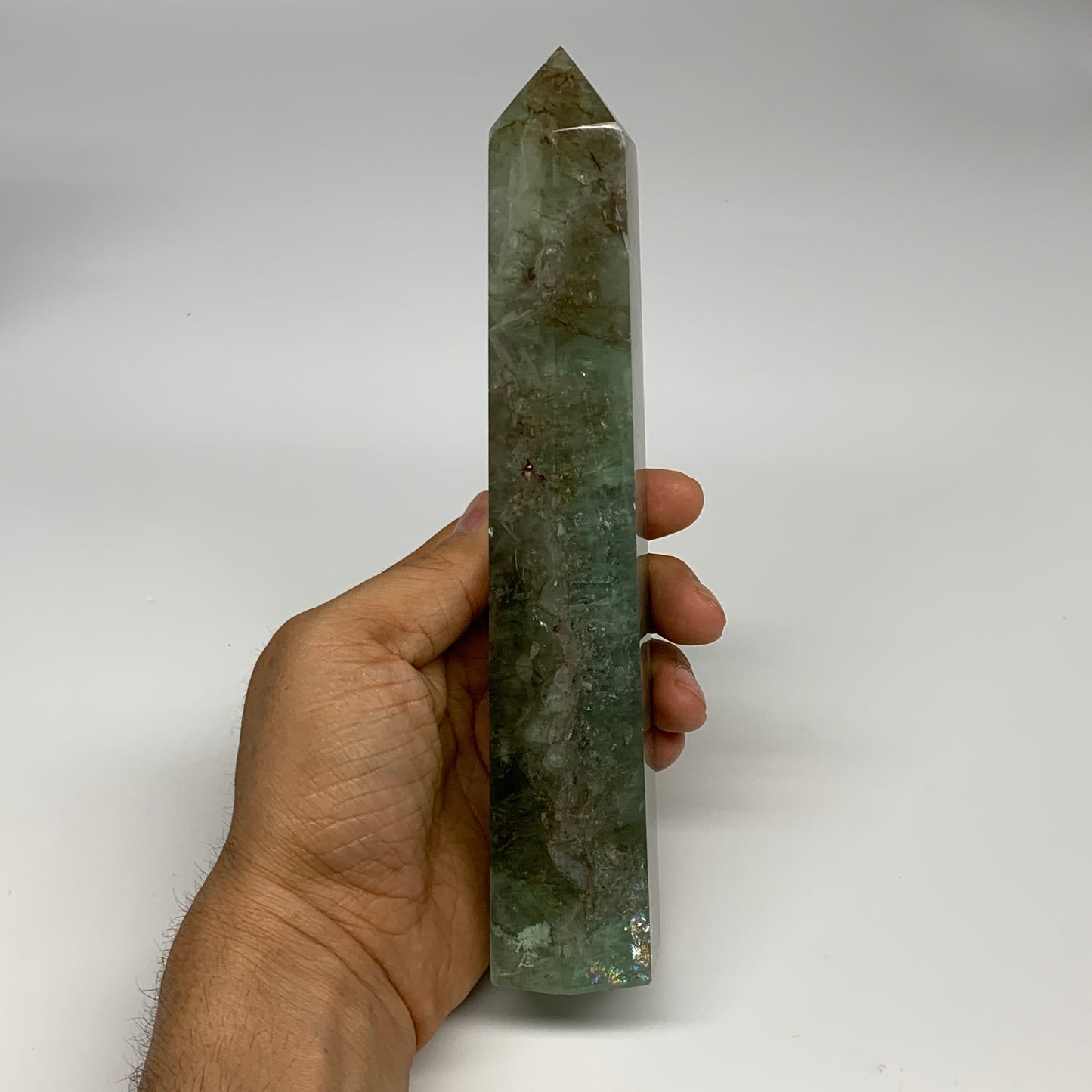 1.44 lbs,  7.8"x1.6"x1.4" Natural Fluorite Tower Obelisk Point Crystal, B29683
