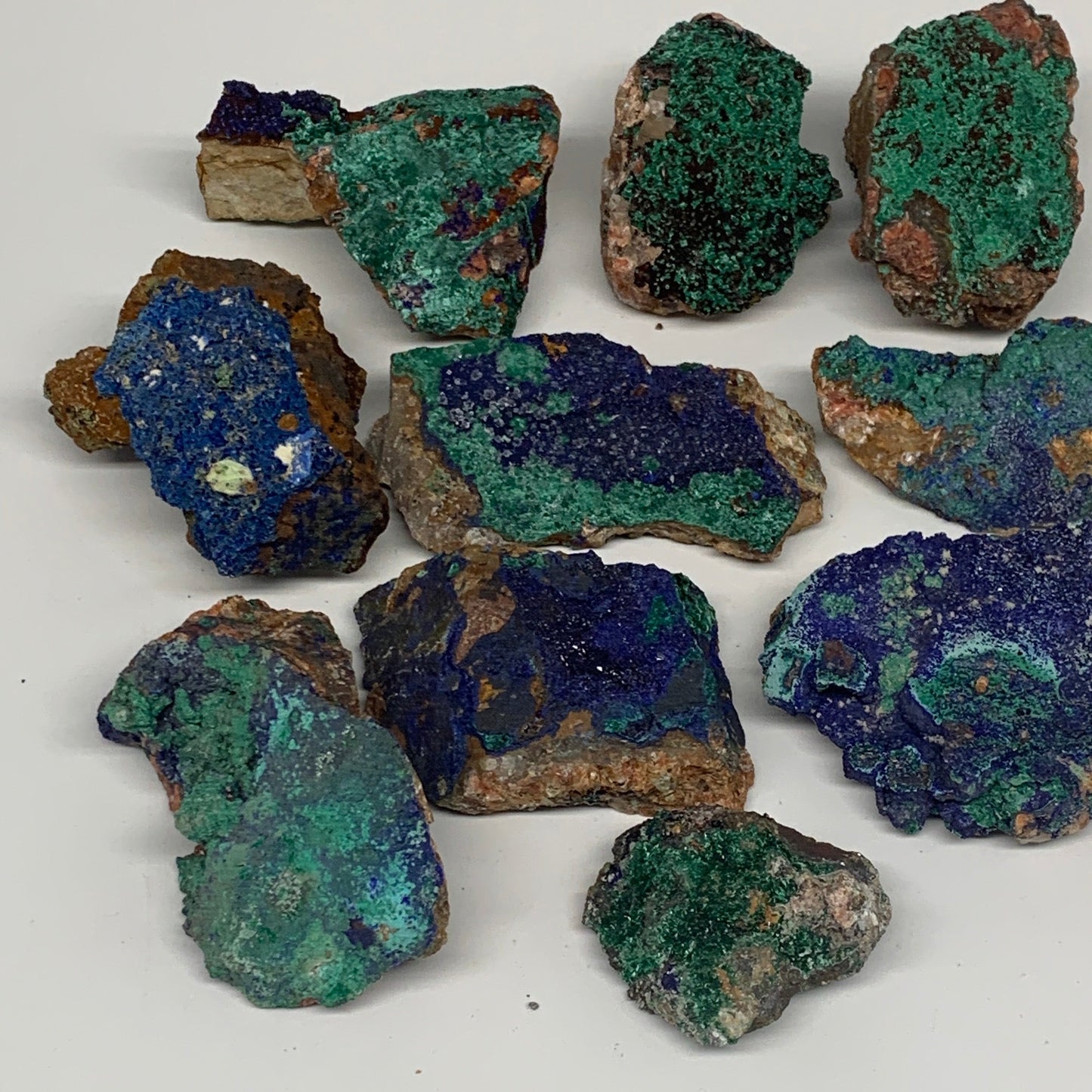 1214g, 1.9"-3.8", 10pcs Lot, Azurite Malachite Mineral Specimen @Morocco, B11291