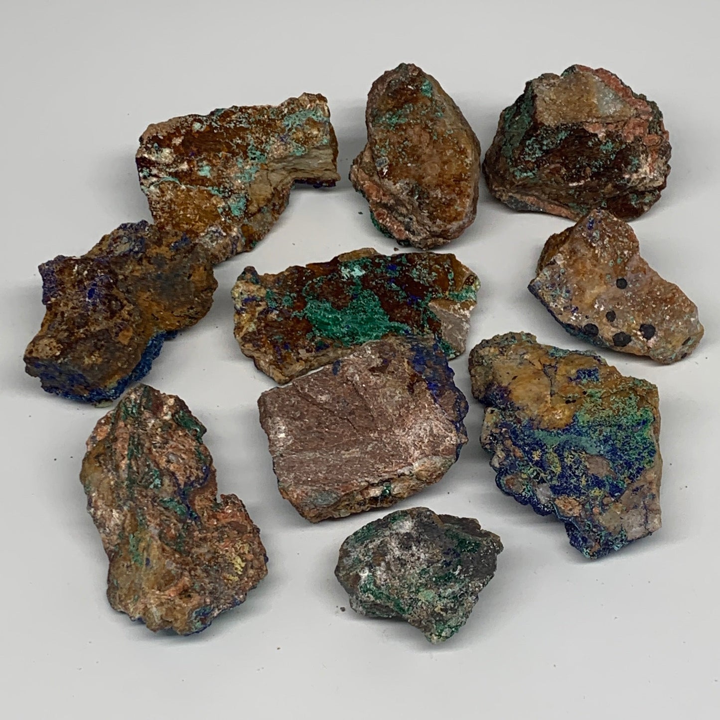 1214g, 1.9"-3.8", 10pcs Lot, Azurite Malachite Mineral Specimen @Morocco, B11291