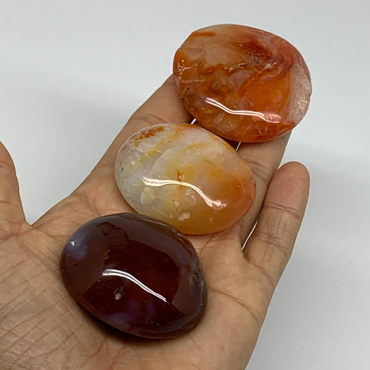 180g, 1.9"-2", 3pcs, Red Carnelian Palm-Stone Gem Crystal Polished, B37627