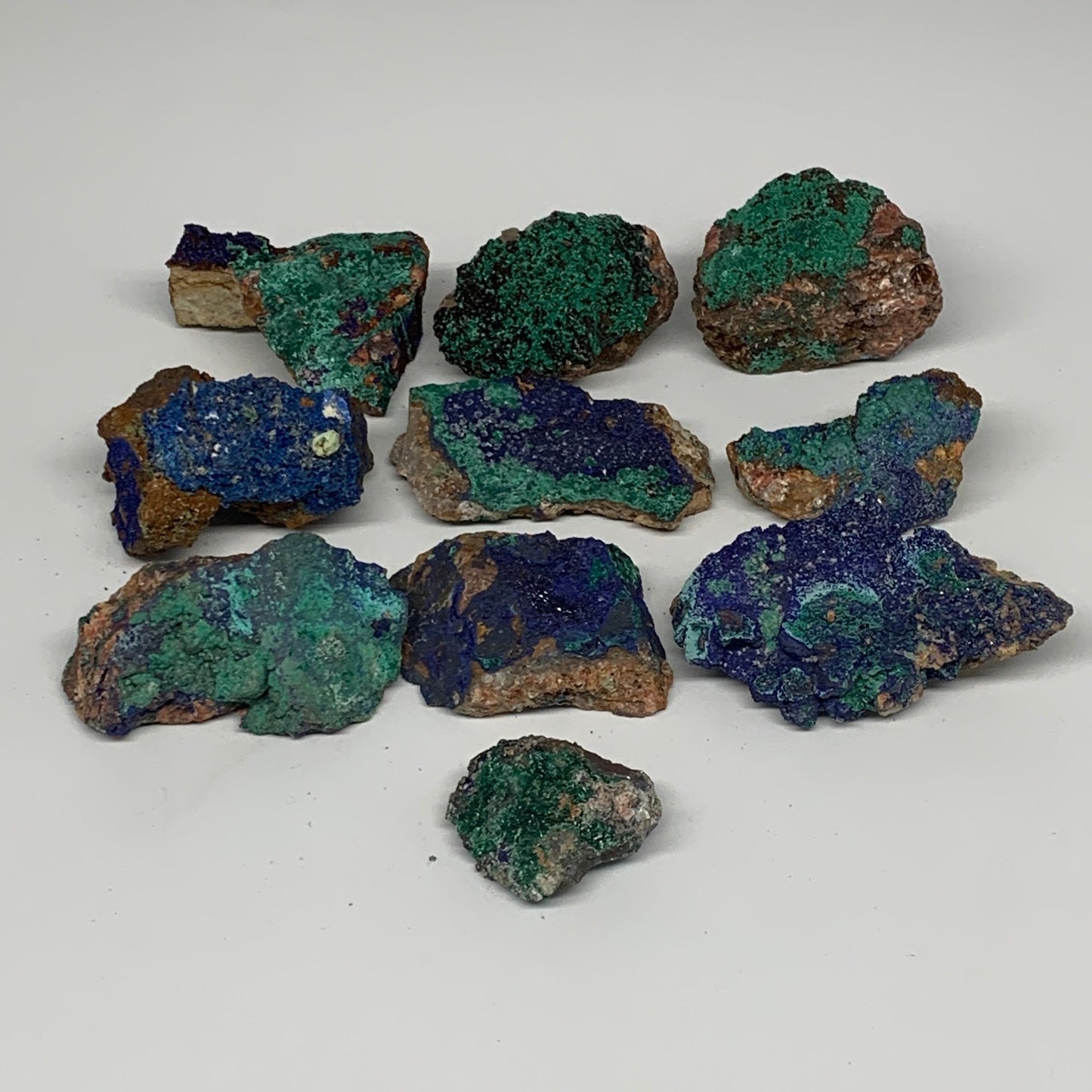 1214g, 1.9"-3.8", 10pcs Lot, Azurite Malachite Mineral Specimen @Morocco, B11291
