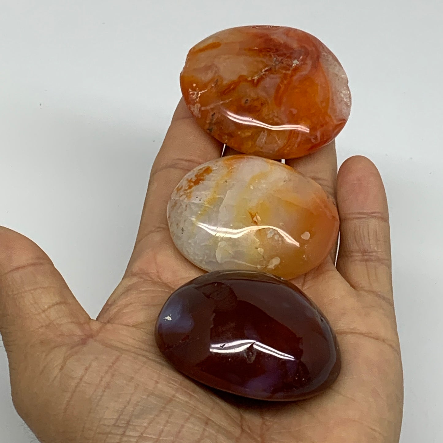 180g, 1.9"-2", 3pcs, Red Carnelian Palm-Stone Gem Crystal Polished, B37627