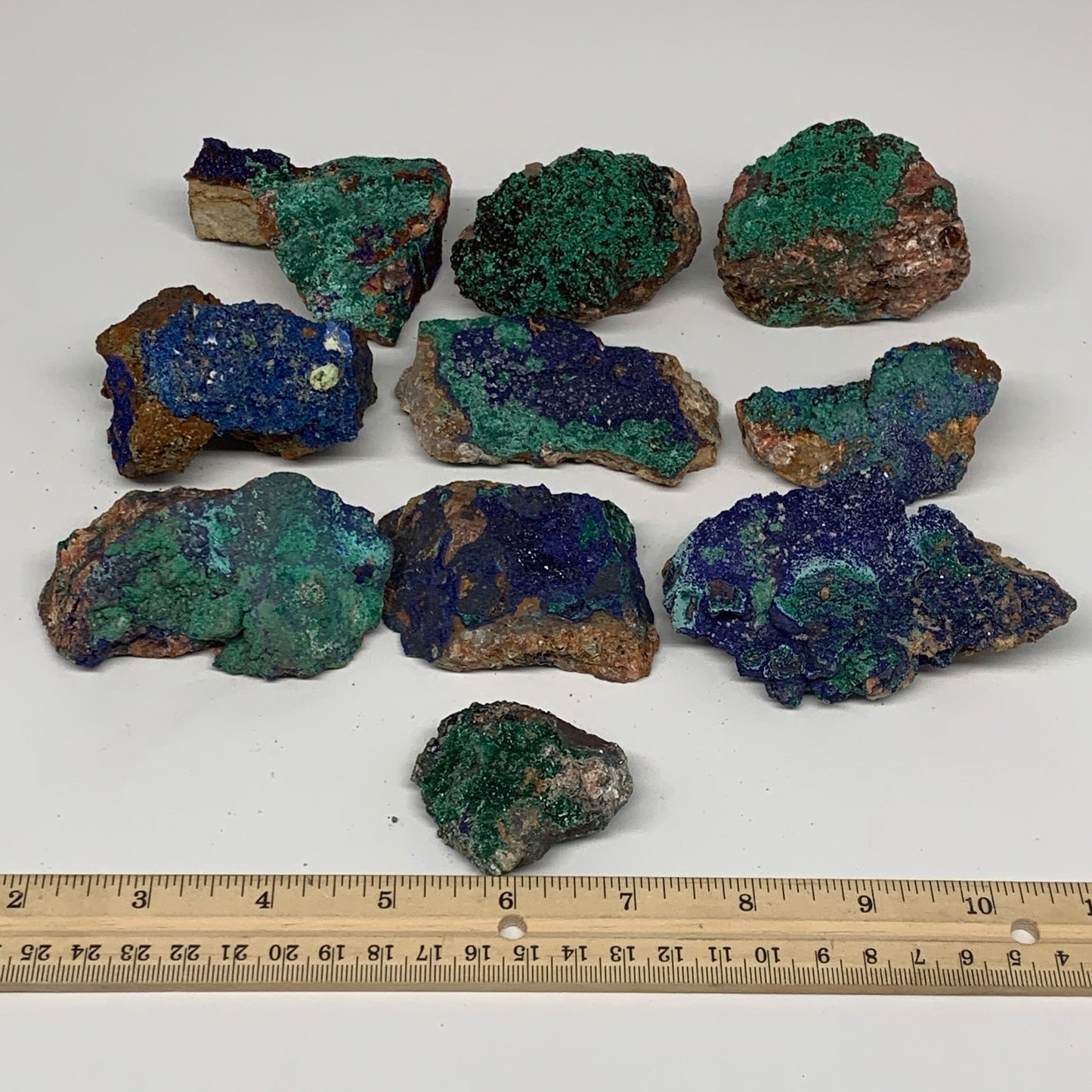 1214g, 1.9"-3.8", 10pcs Lot, Azurite Malachite Mineral Specimen @Morocco, B11291