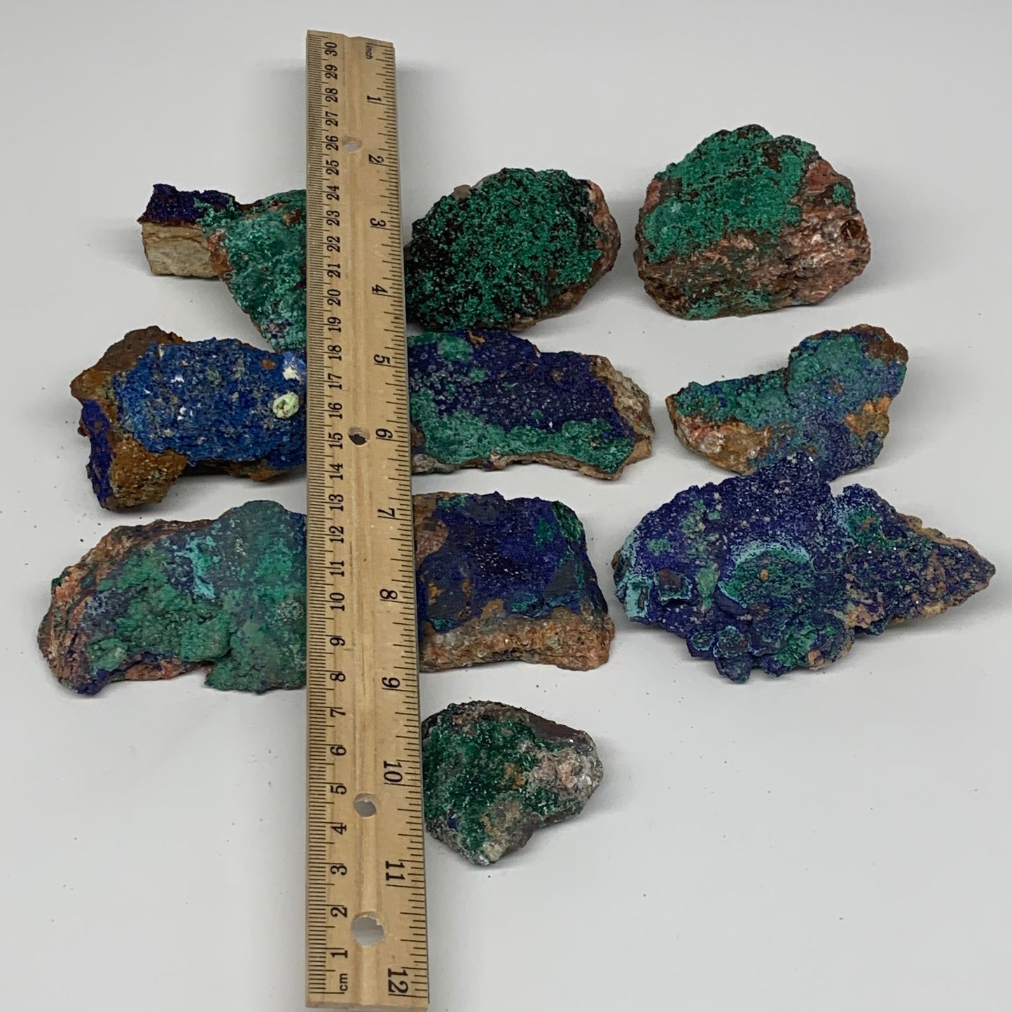 1214g, 1.9"-3.8", 10pcs Lot, Azurite Malachite Mineral Specimen @Morocco, B11291