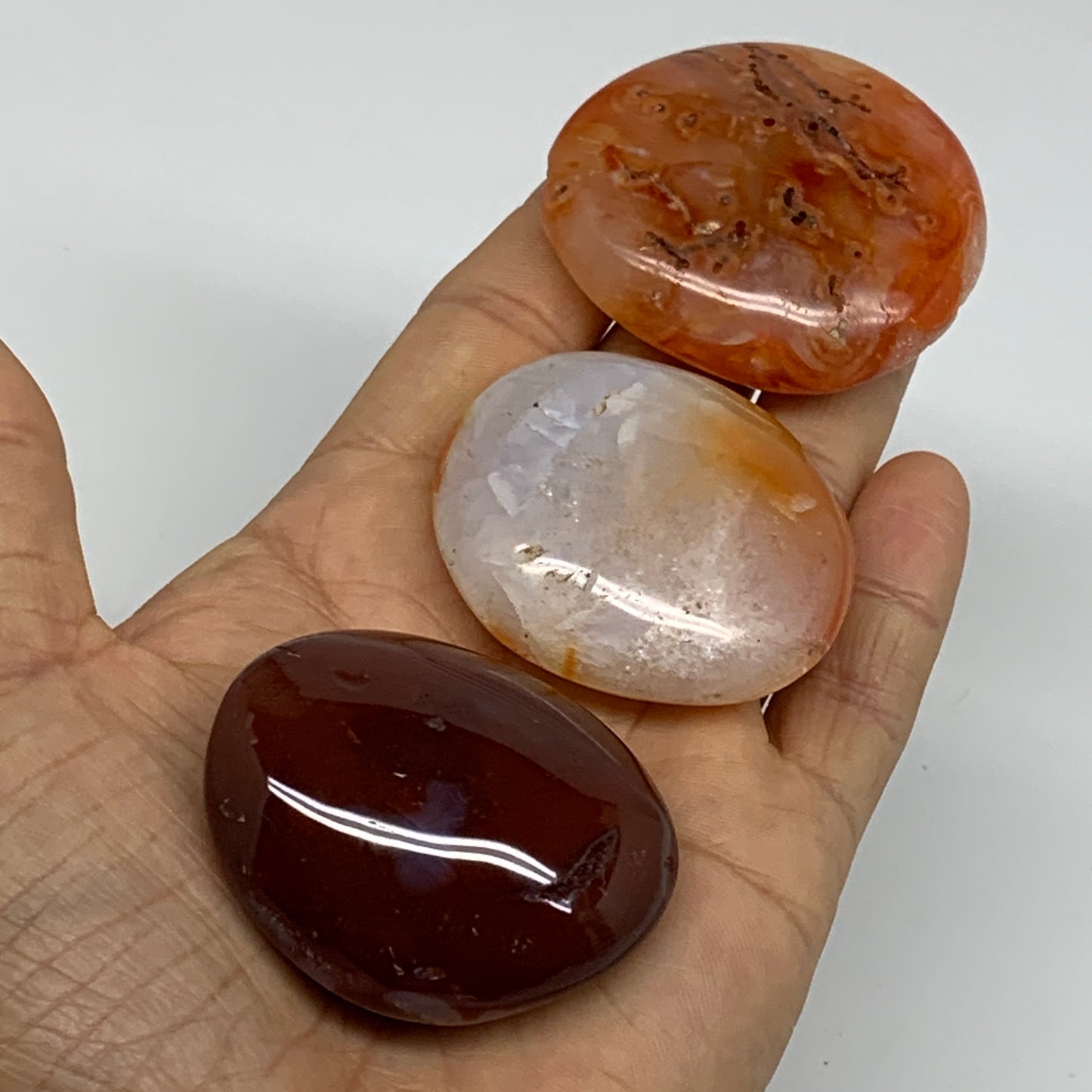 180g, 1.9"-2", 3pcs, Red Carnelian Palm-Stone Gem Crystal Polished, B37627