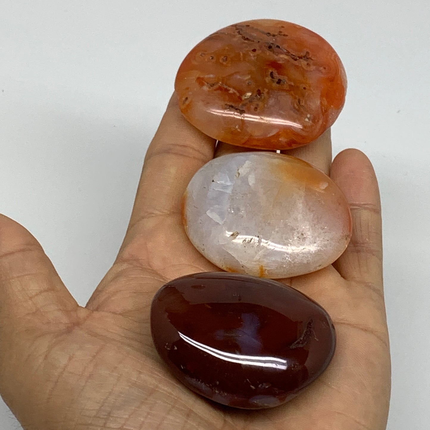 180g, 1.9"-2", 3pcs, Red Carnelian Palm-Stone Gem Crystal Polished, B37627