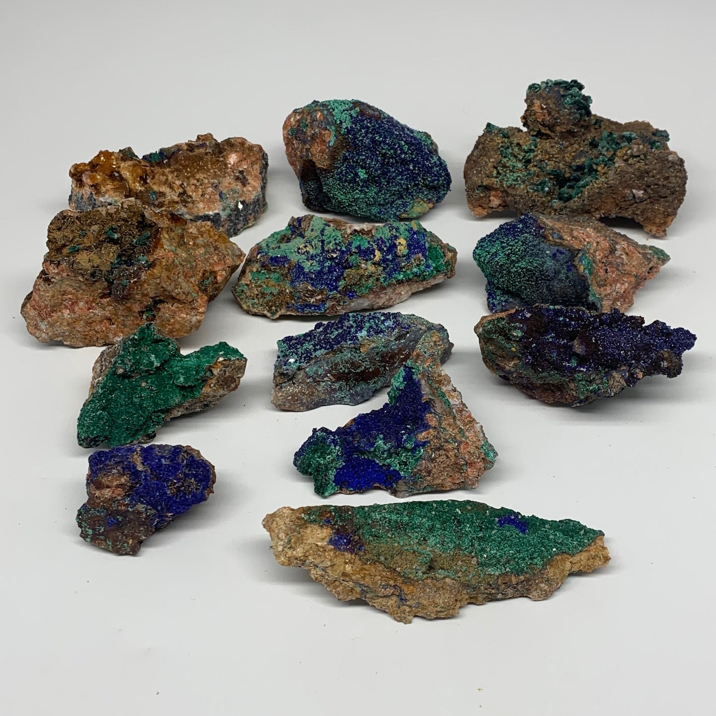 1762g, 1.8"-4.2", 12pcs Lot, Azurite Malachite Mineral Specimen @Morocco, B11292