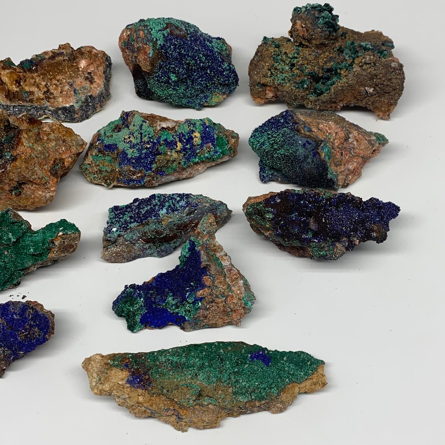 1762g, 1.8"-4.2", 12pcs Lot, Azurite Malachite Mineral Specimen @Morocco, B11292
