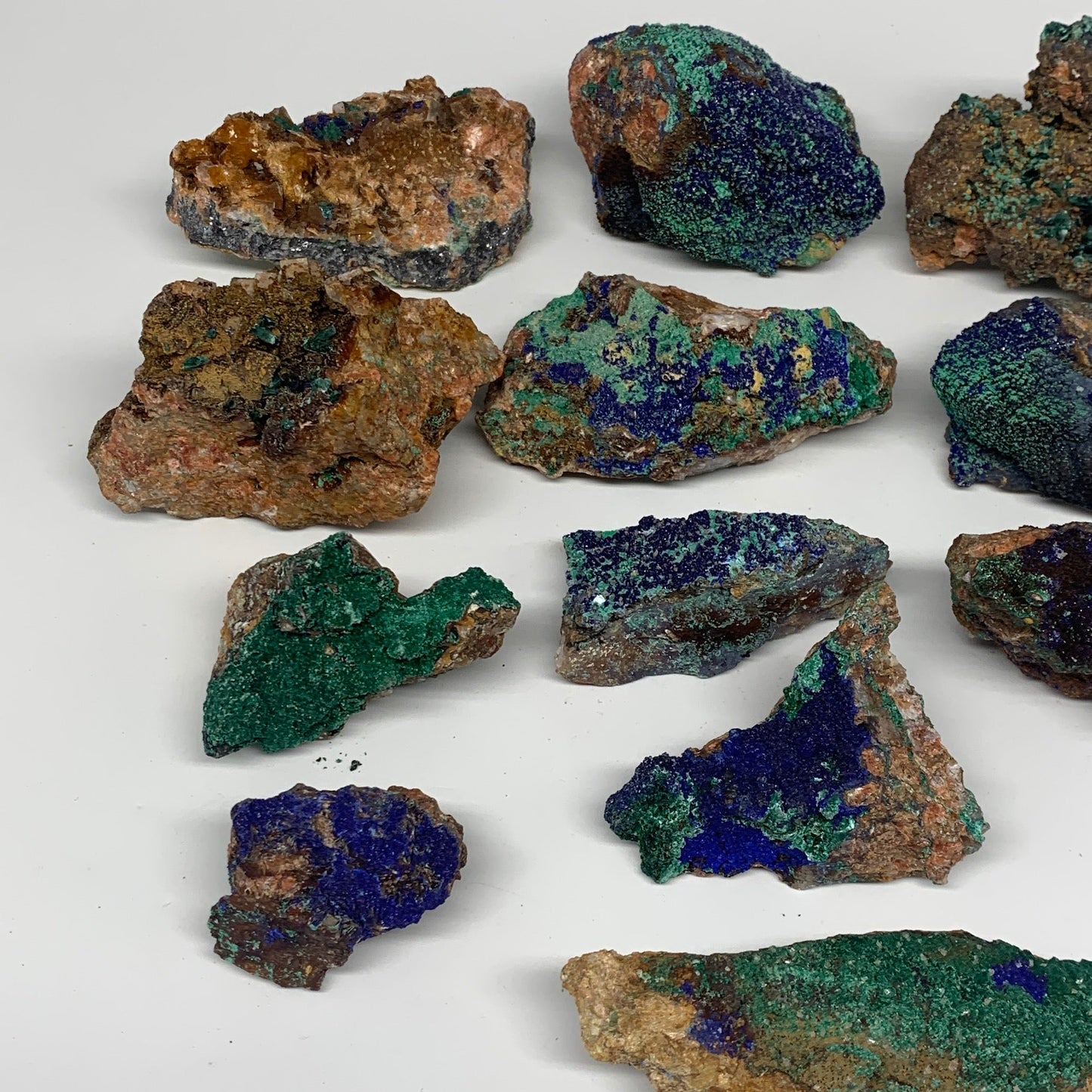 1762g, 1.8"-4.2", 12pcs Lot, Azurite Malachite Mineral Specimen @Morocco, B11292