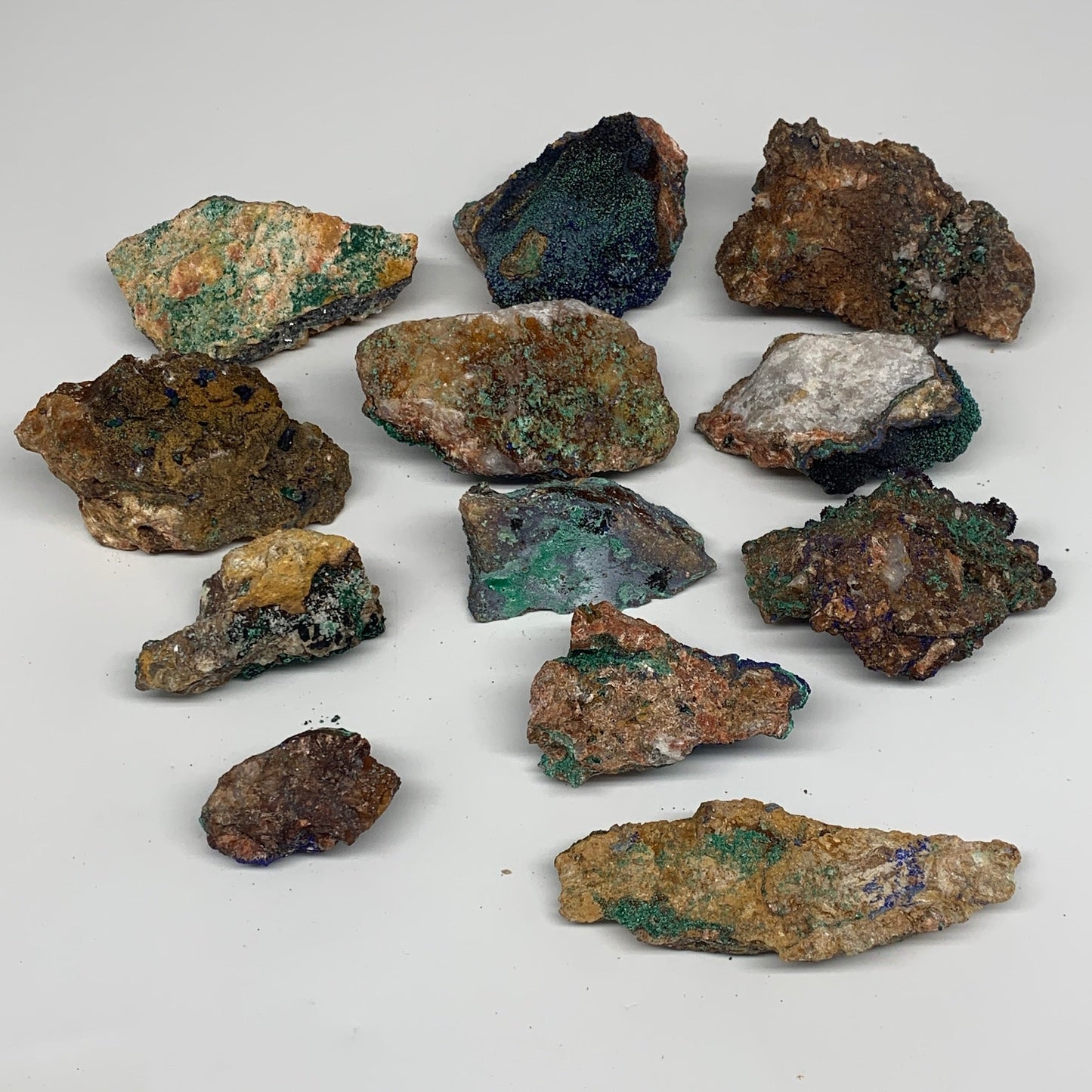 1762g, 1.8"-4.2", 12pcs Lot, Azurite Malachite Mineral Specimen @Morocco, B11292