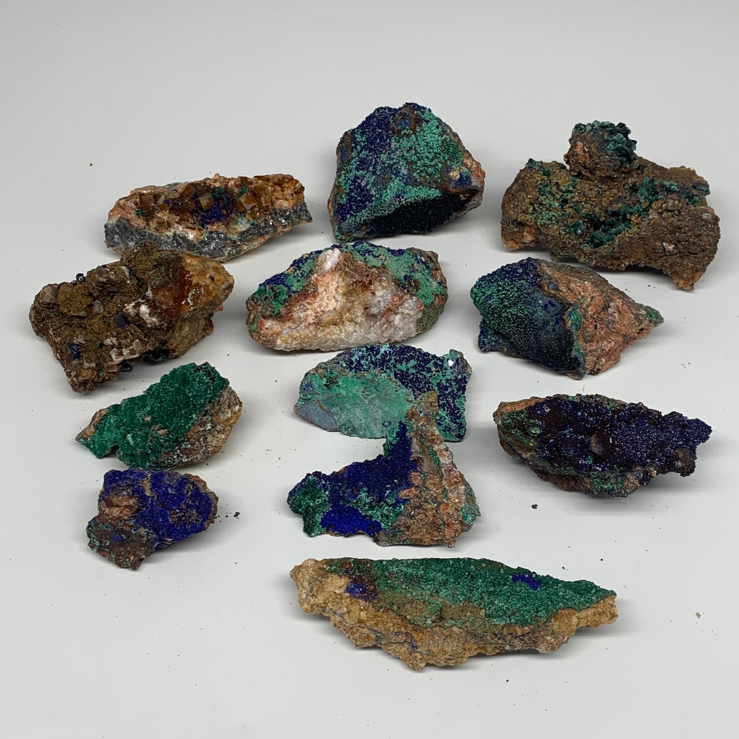 1762g, 1.8"-4.2", 12pcs Lot, Azurite Malachite Mineral Specimen @Morocco, B11292