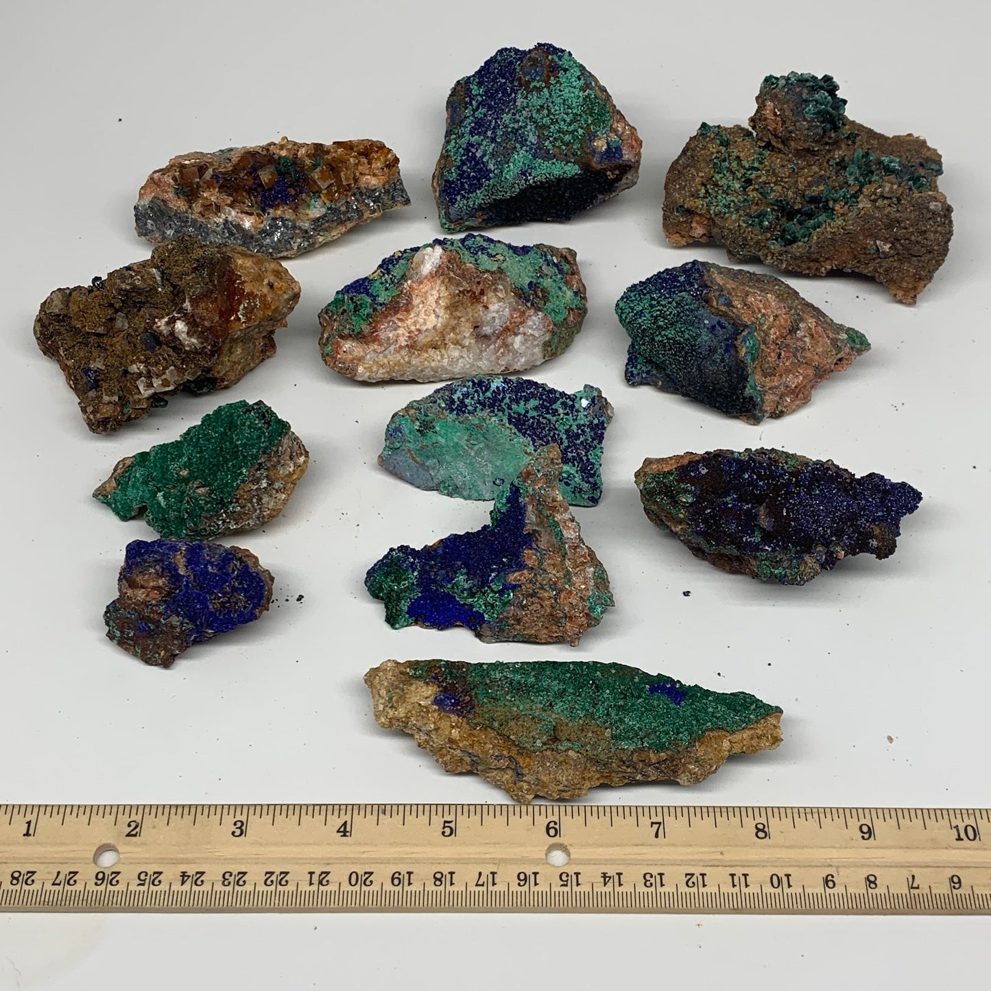 1762g, 1.8"-4.2", 12pcs Lot, Azurite Malachite Mineral Specimen @Morocco, B11292