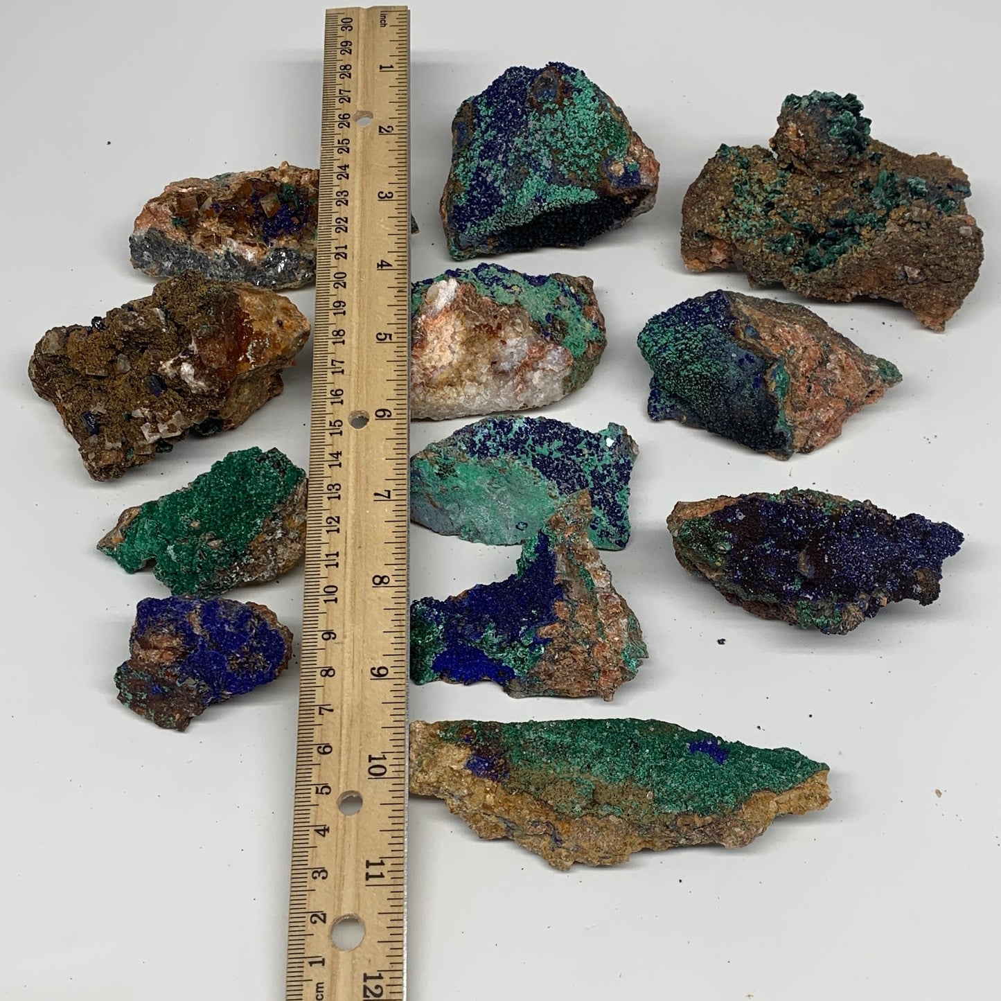 1762g, 1.8"-4.2", 12pcs Lot, Azurite Malachite Mineral Specimen @Morocco, B11292