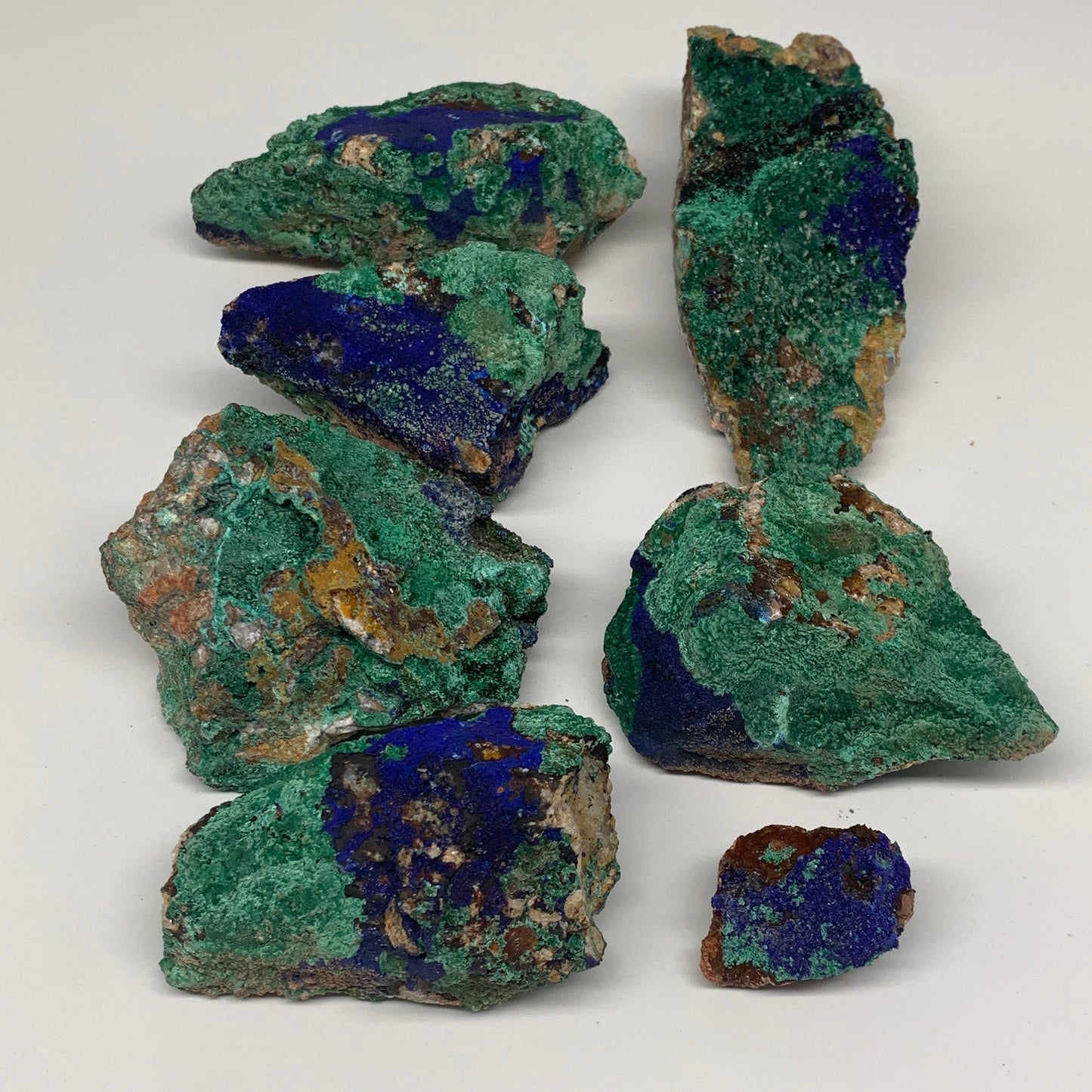 2450g, 1.4"-6.8", 7pcs Lot, Azurite Malachite Mineral Specimen @Morocco, B11293
