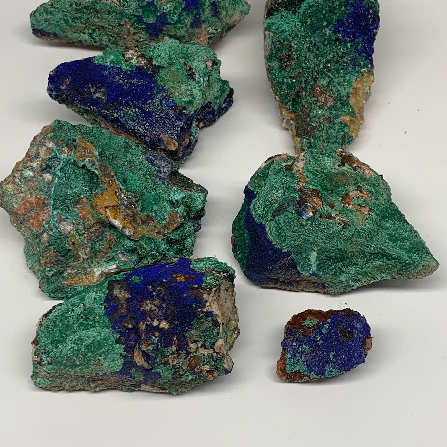 2450g, 1.4"-6.8", 7pcs Lot, Azurite Malachite Mineral Specimen @Morocco, B11293
