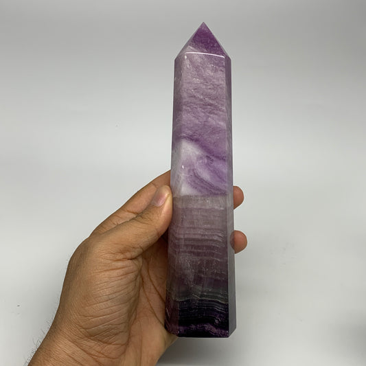 1.26 lbs,  7.2"x1.6"x1.5" Natural Fluorite Tower Obelisk Point Crystal, B29685