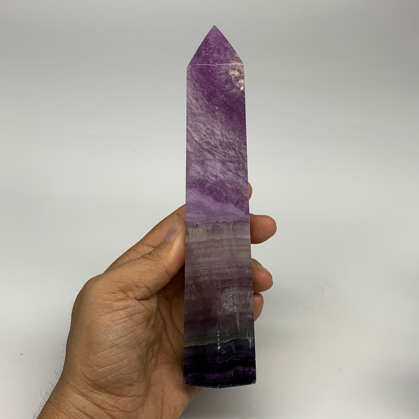 1.26 lbs,  7.2"x1.6"x1.5" Natural Fluorite Tower Obelisk Point Crystal, B29685
