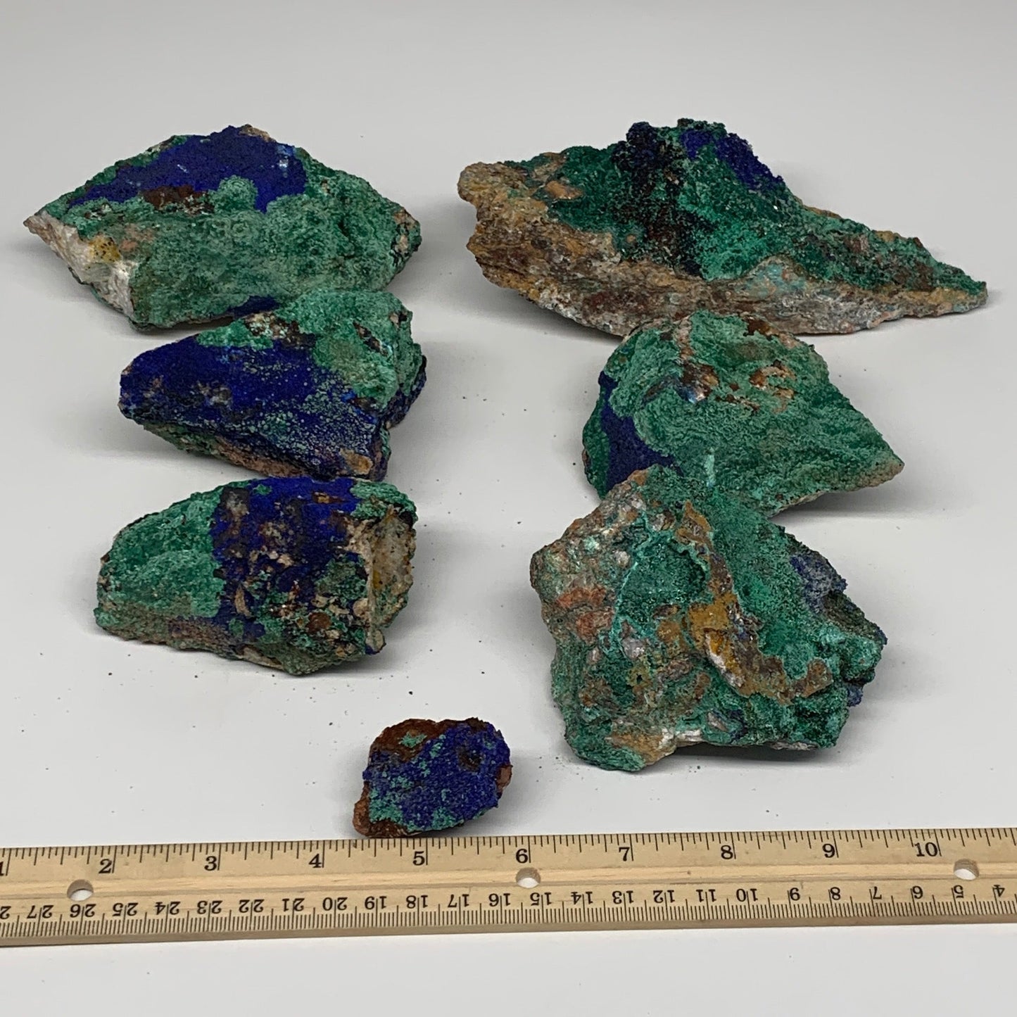 2450g, 1.4"-6.8", 7pcs Lot, Azurite Malachite Mineral Specimen @Morocco, B11293