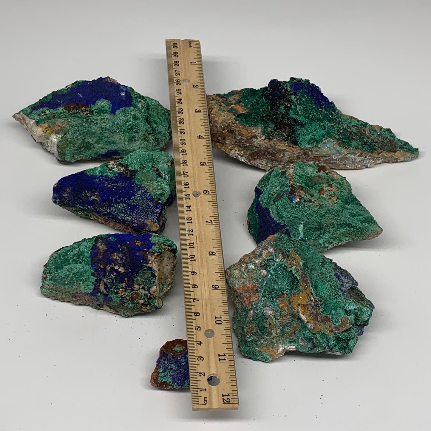2450g, 1.4"-6.8", 7pcs Lot, Azurite Malachite Mineral Specimen @Morocco, B11293