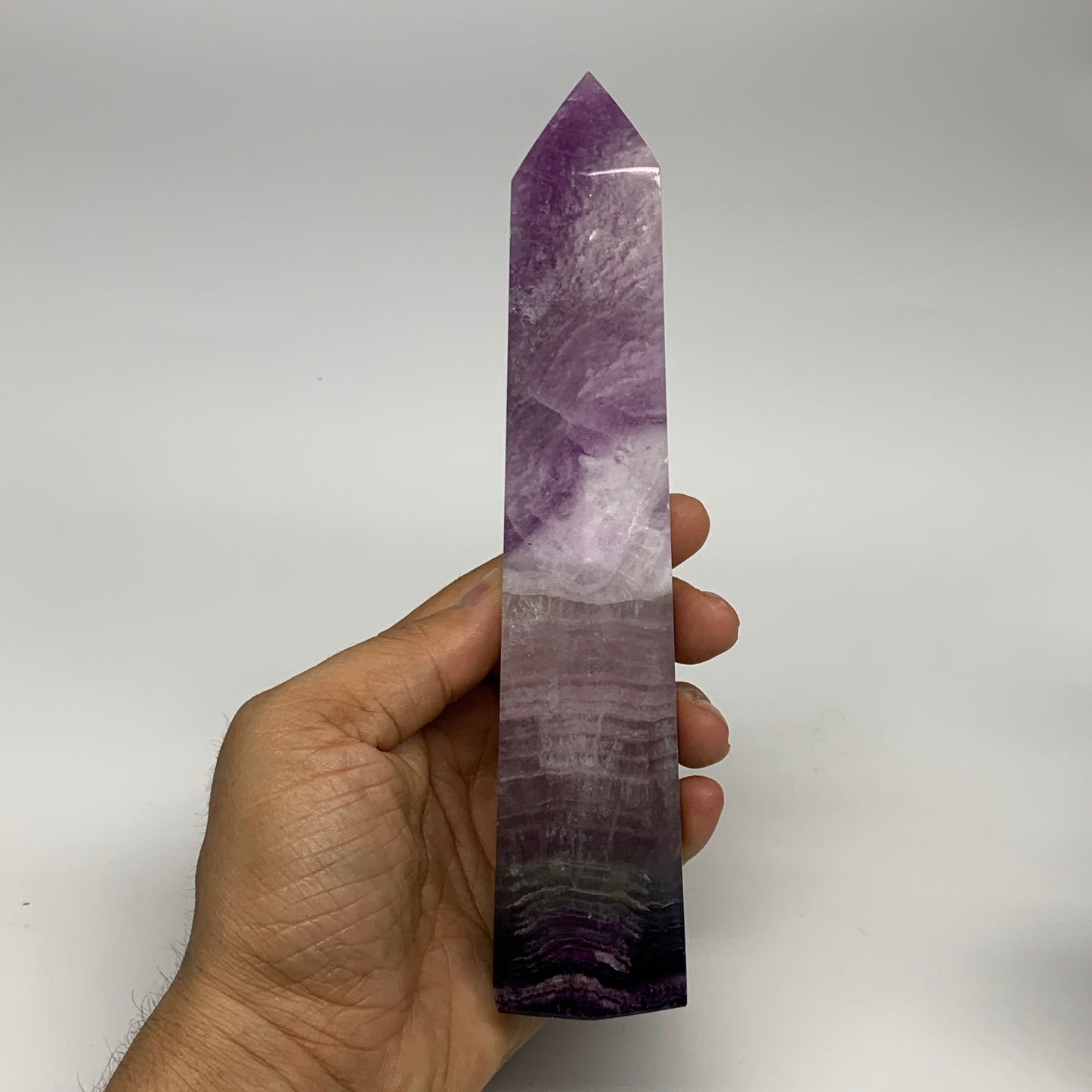 1.26 lbs,  7.2"x1.6"x1.5" Natural Fluorite Tower Obelisk Point Crystal, B29685