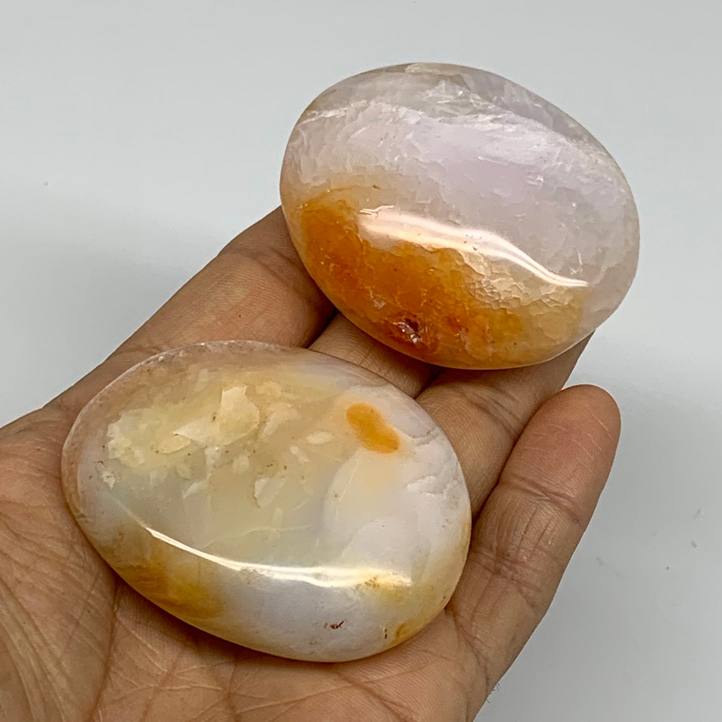 168.5g, 2.2"-2", 2pcs, Red Carnelian Palm-Stone Gem Crystal Polished, B37628