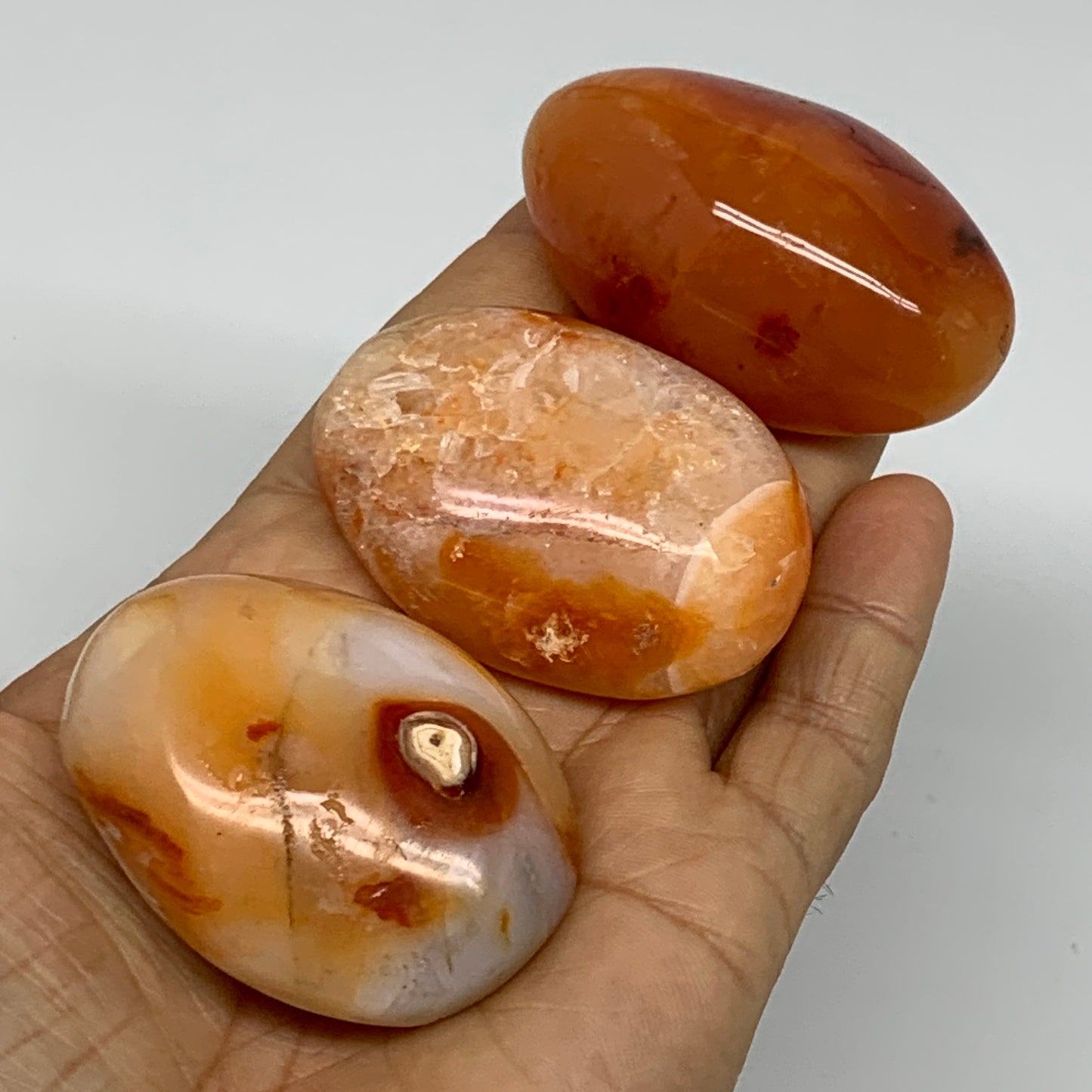 201.7g, 2.1"-2.3", 3pcs, Red Carnelian Palm-Stone Gem Crystal Polished, B37629