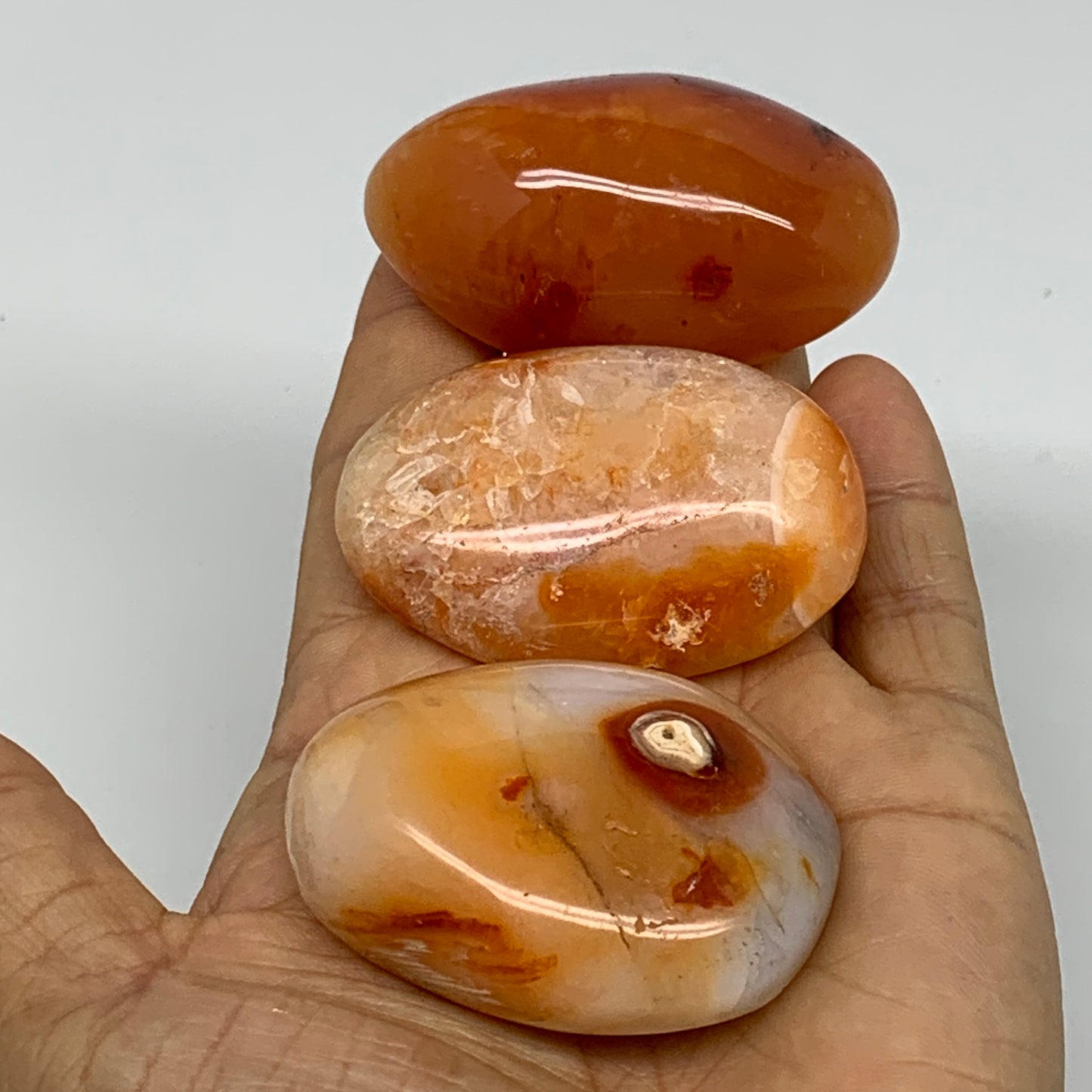 201.7g, 2.1"-2.3", 3pcs, Red Carnelian Palm-Stone Gem Crystal Polished, B37629