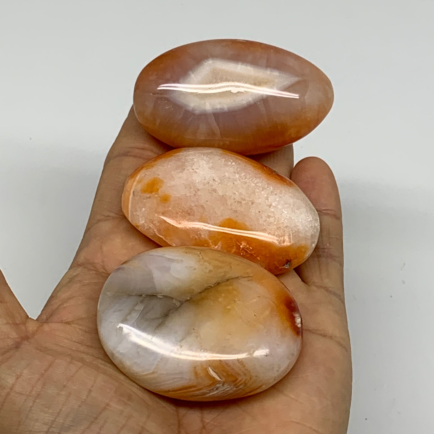 201.7g, 2.1"-2.3", 3pcs, Red Carnelian Palm-Stone Gem Crystal Polished, B37629