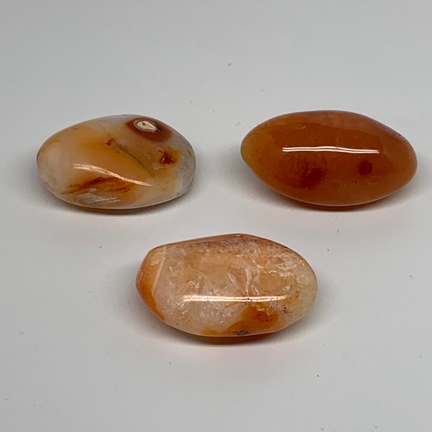 201.7g, 2.1"-2.3", 3pcs, Red Carnelian Palm-Stone Gem Crystal Polished, B37629