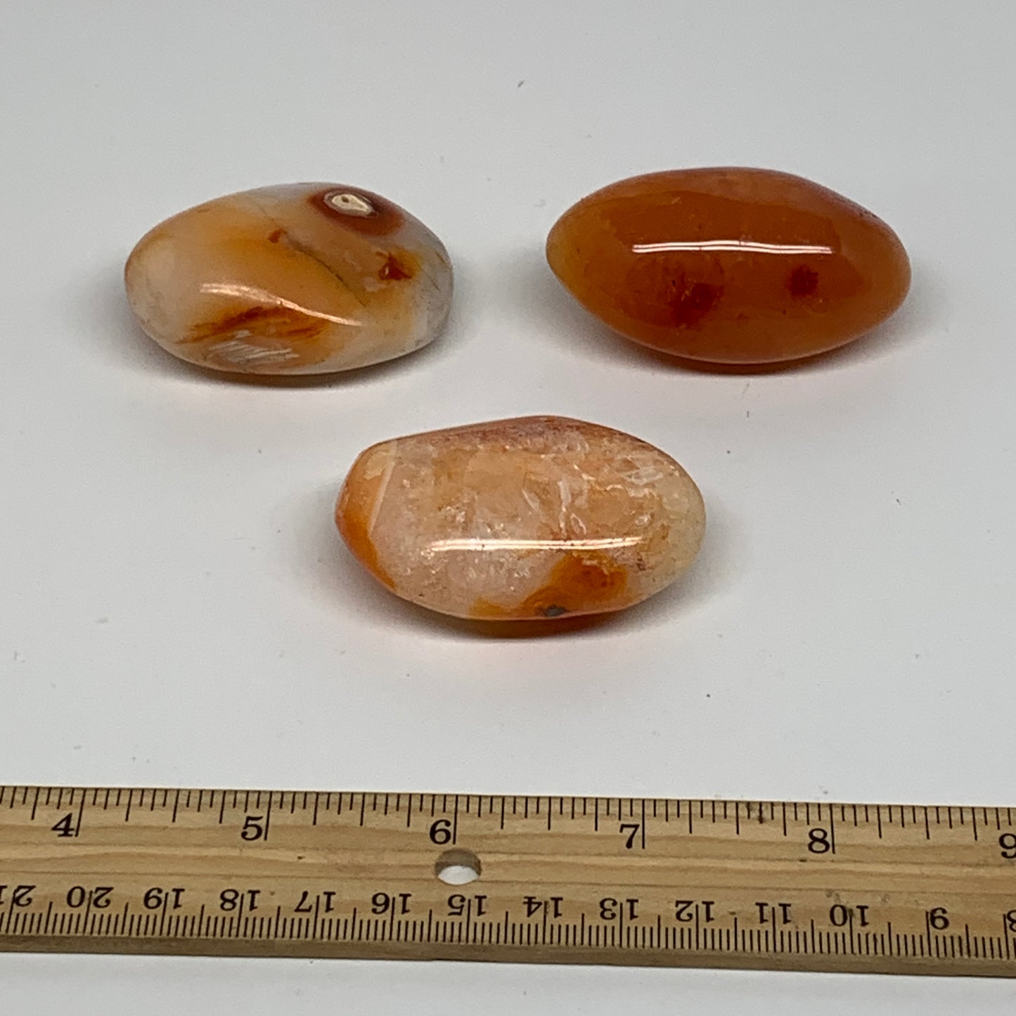 201.7g, 2.1"-2.3", 3pcs, Red Carnelian Palm-Stone Gem Crystal Polished, B37629