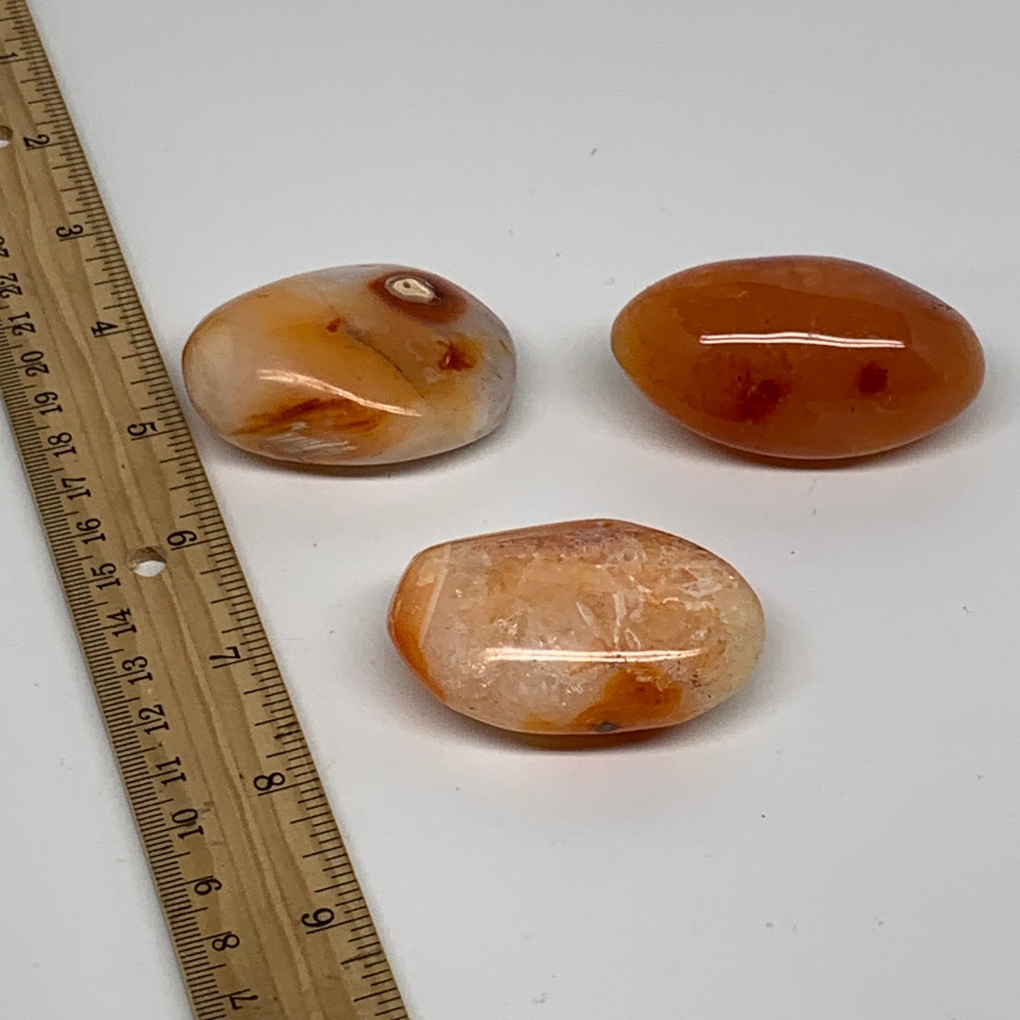 201.7g, 2.1"-2.3", 3pcs, Red Carnelian Palm-Stone Gem Crystal Polished, B37629