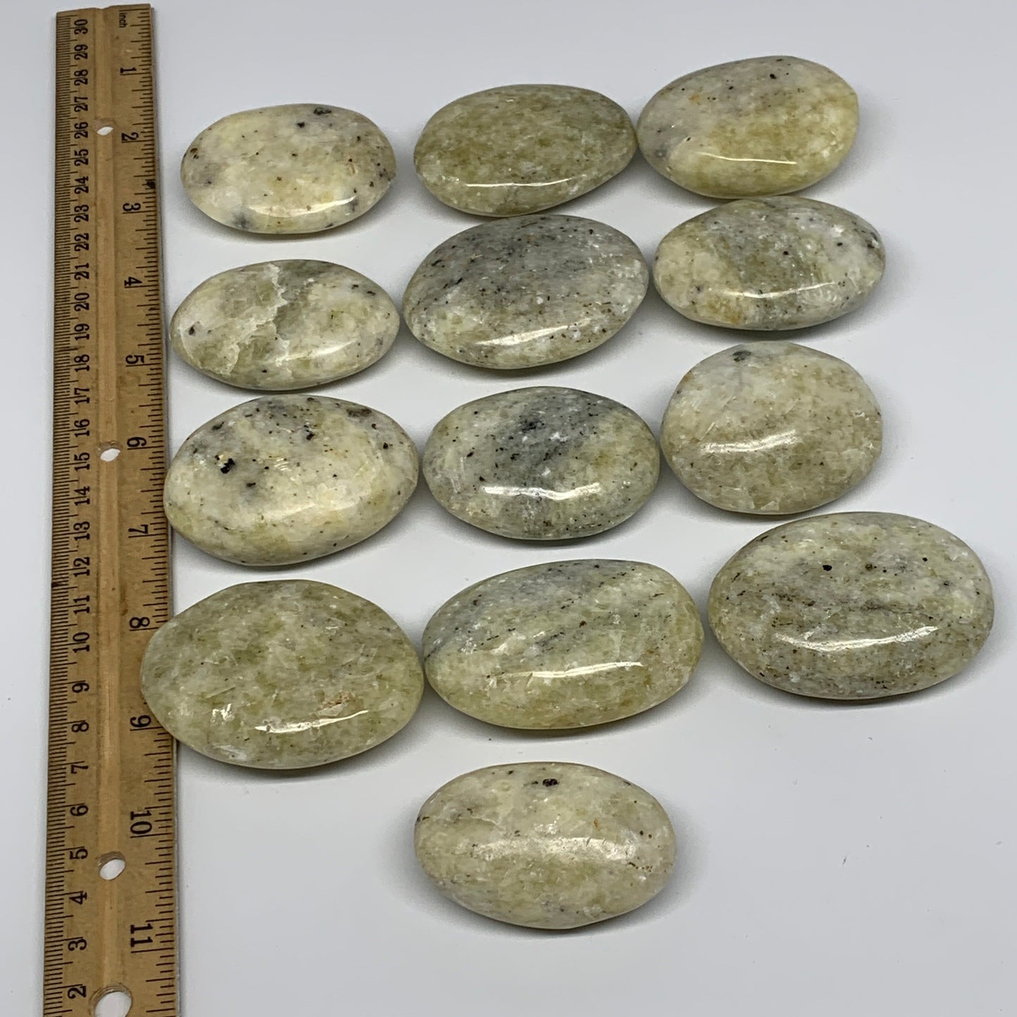 2.2 Lbs, 2"-2.4", 13pcs, Yellow Calcite Palm-Stone Crystal Polished, B17772