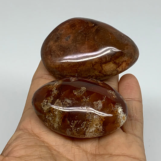 160g, 2.2"-2.4", 2pcs, Red Carnelian Palm-Stone Gem Crystal Polished, B37630
